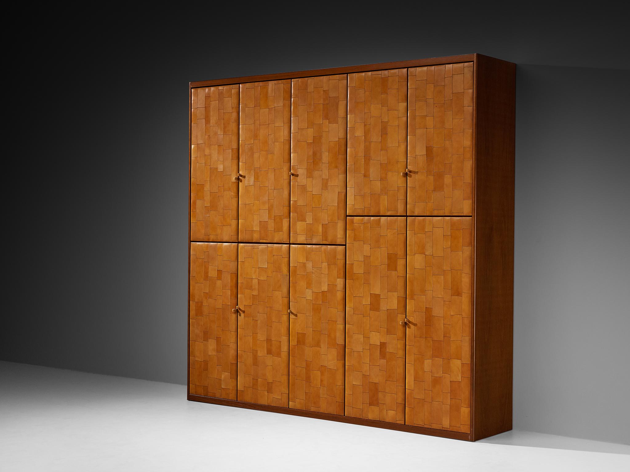 Tito Agnoli for Caleido/Poltrona Frau Highboard in Cognac Patchwork Leather 1