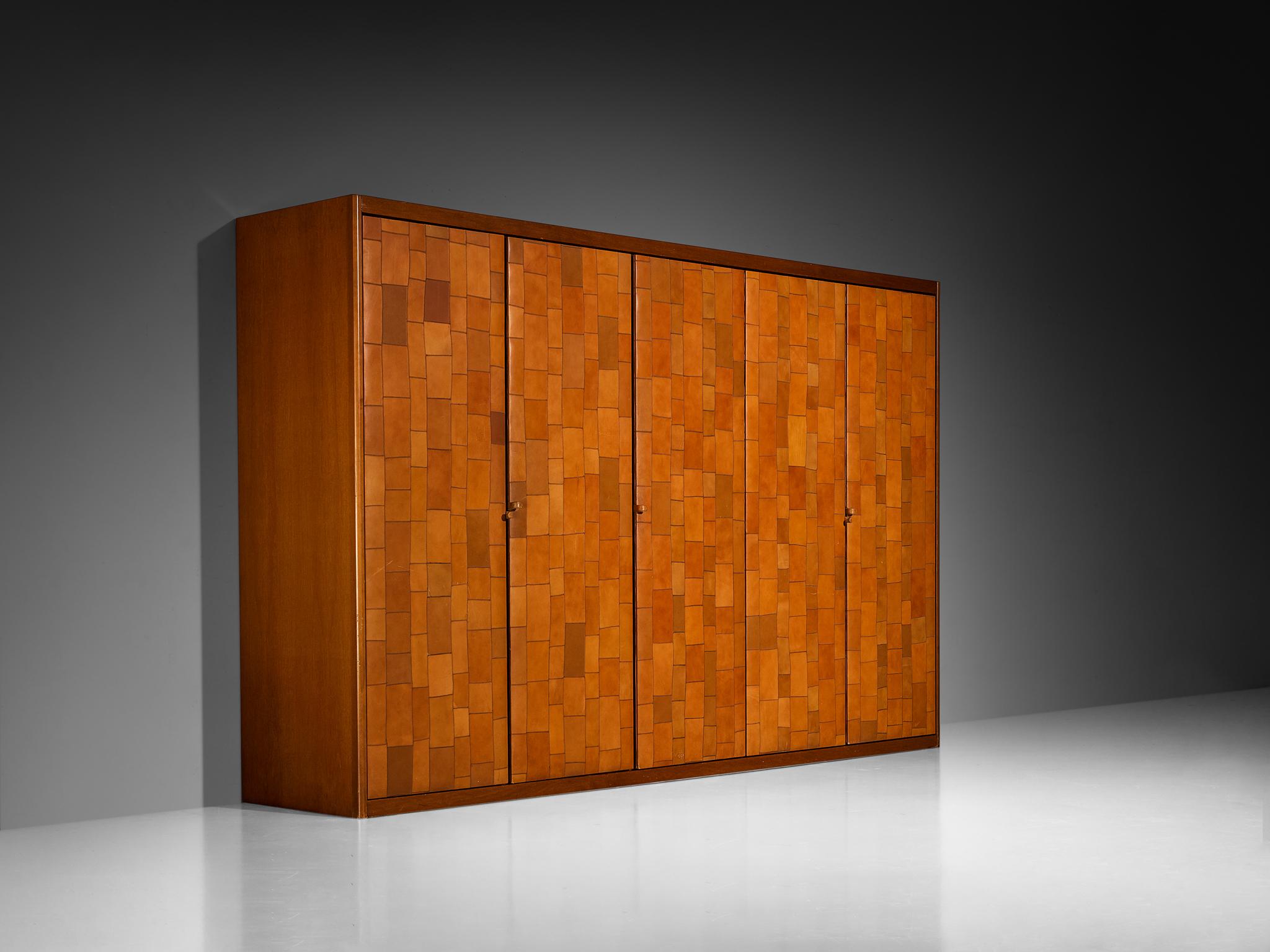 Tito Agnoli for Caleido/Poltrona Frau Highboard in Cognac Patchwork Leather 2