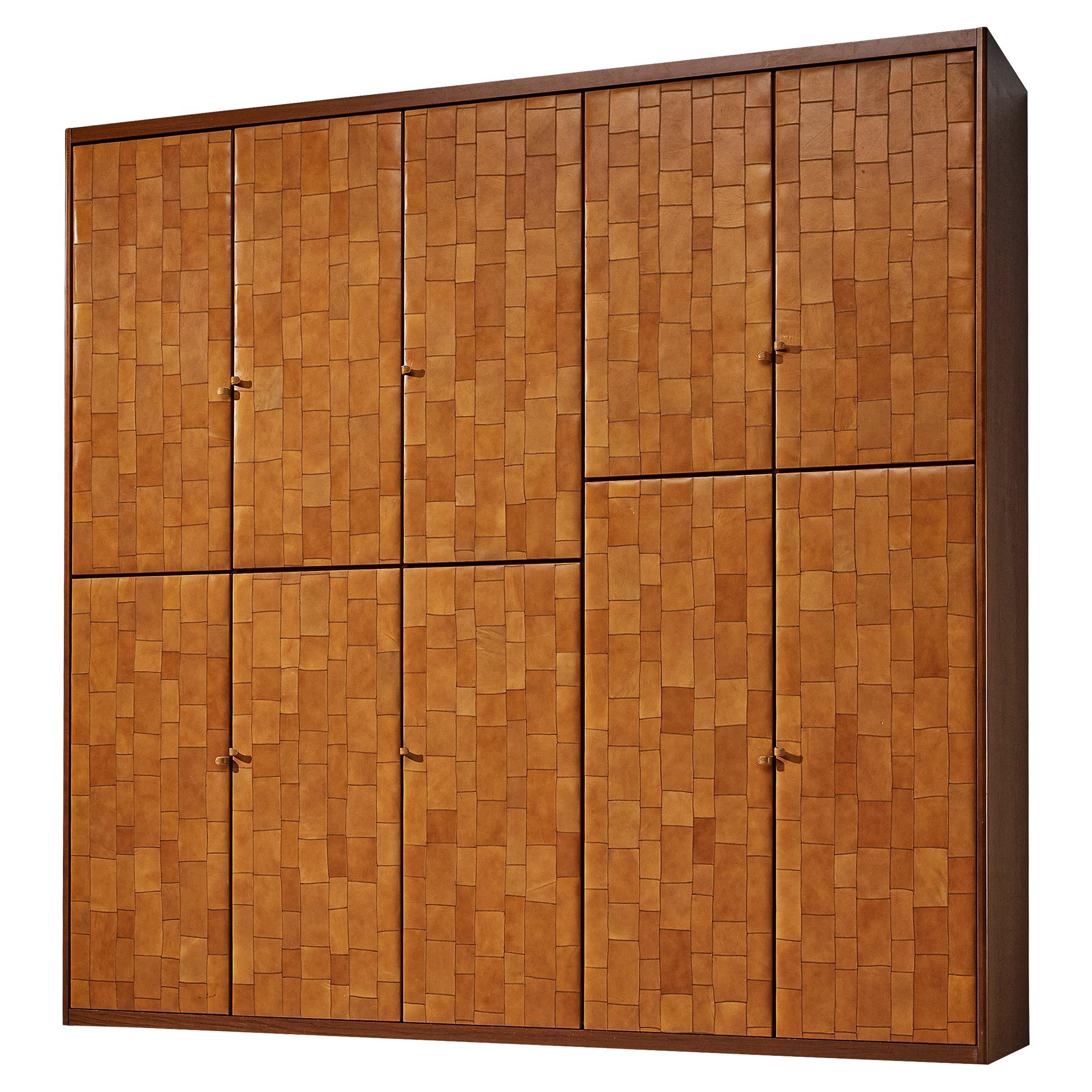 Tito Agnoli for Caleido/Poltrona Frau Highboard in Cognac Patchwork Leather  For Sale