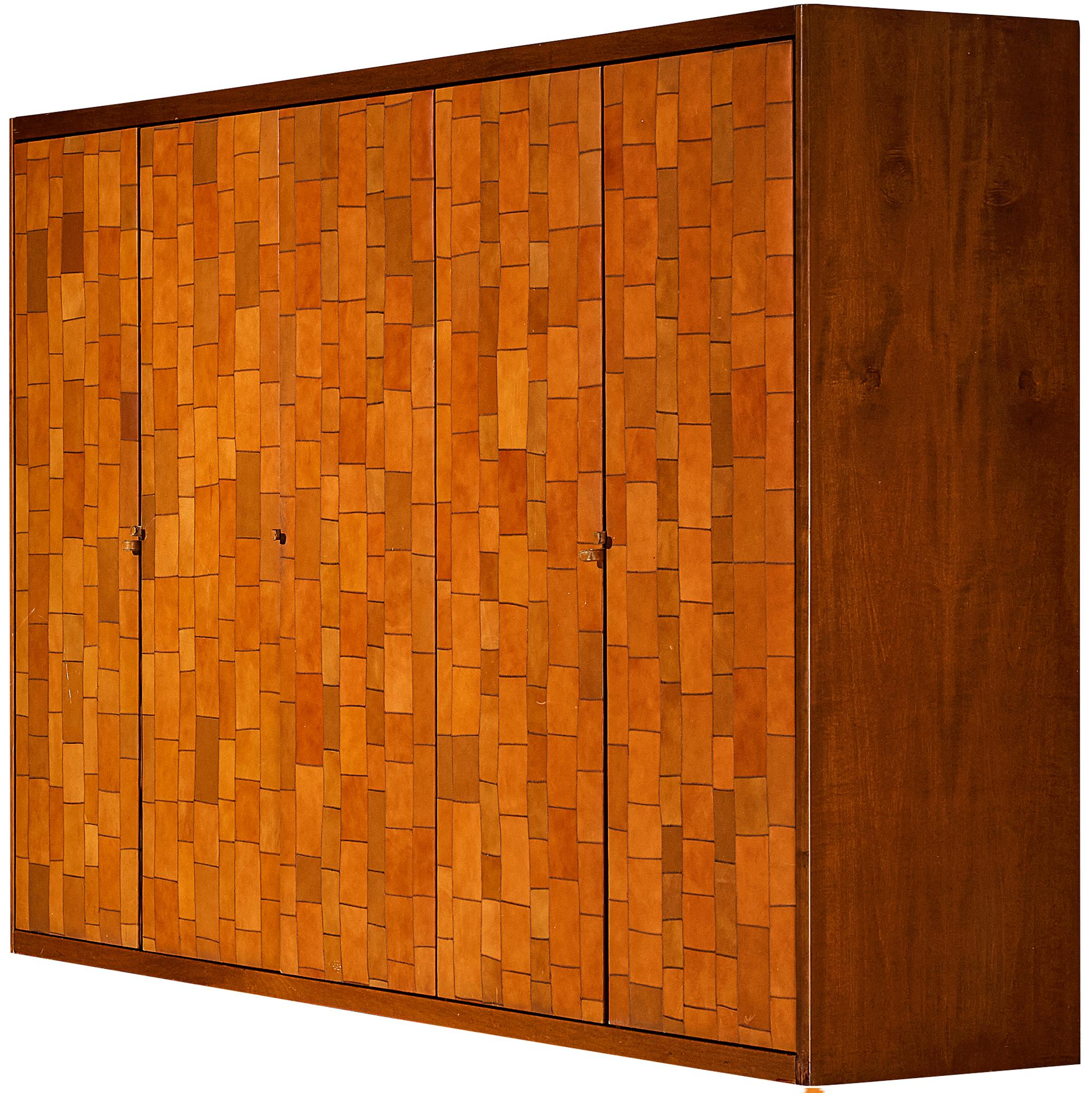 Buffet haut de gamme Tito Agnoli pour Caleido/Poltrona Frau en cuir patchwork cognac