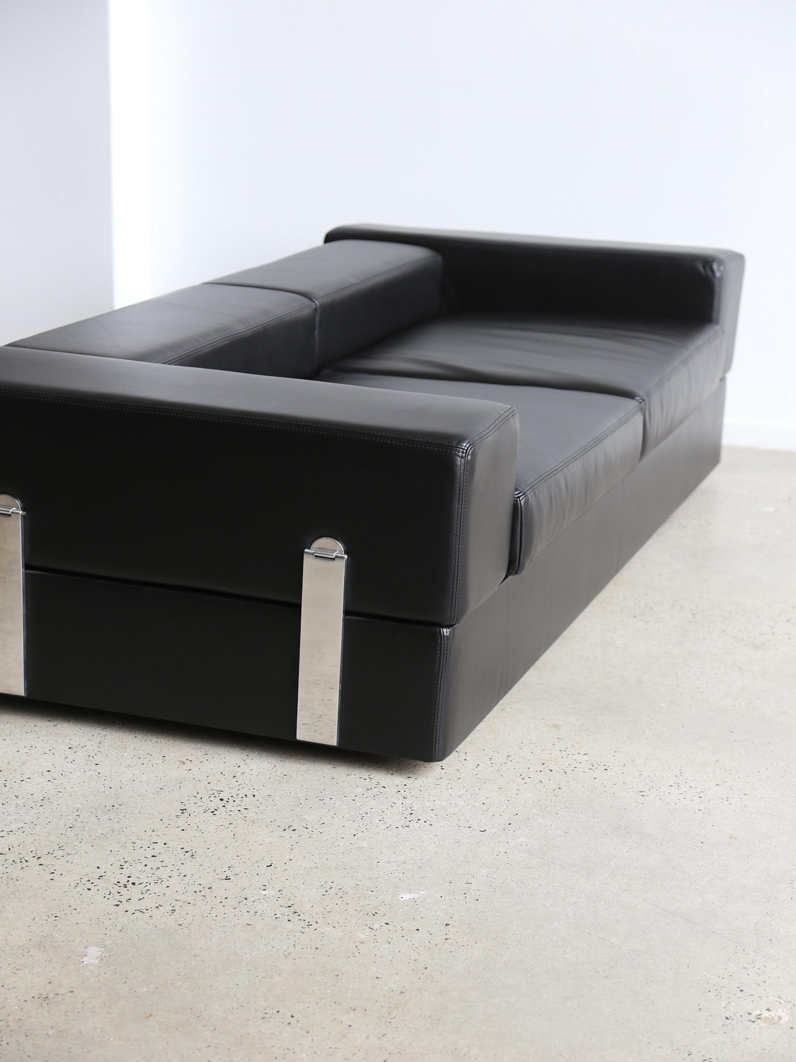 Mid-Century Modern Tito Agnoli for Cinova Canapé lit en cuir noir en vente