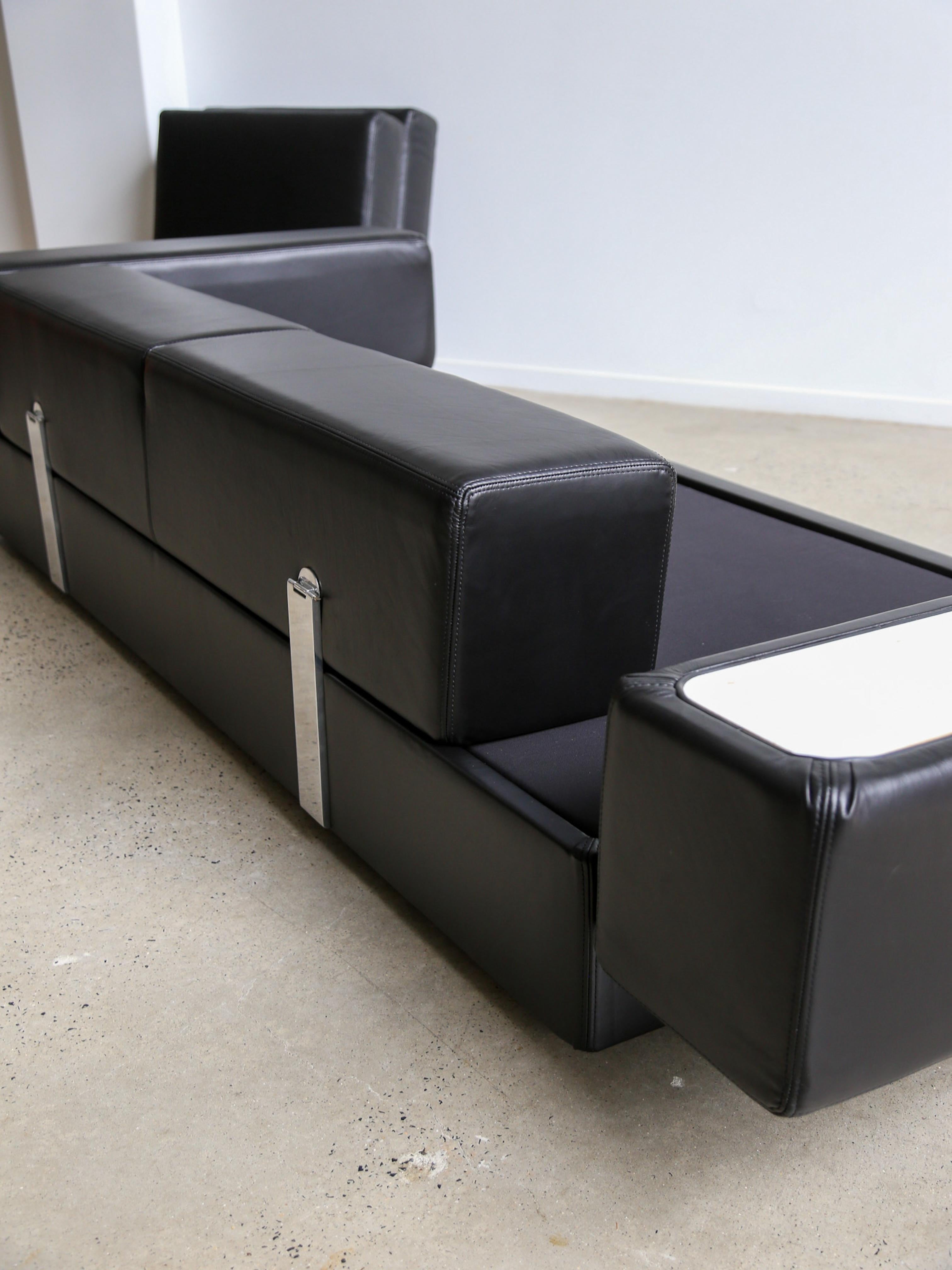 Tito Agnoli for Cinova Canapé lit en cuir noir en vente 2