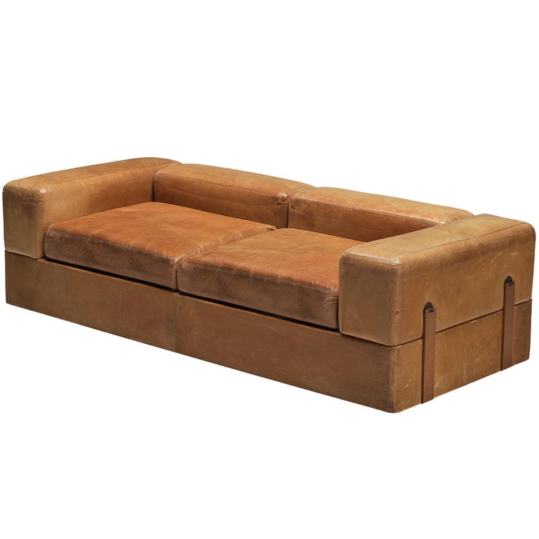 Tito Agnoli for Cinova Daybed Sofa in Cognac Leather