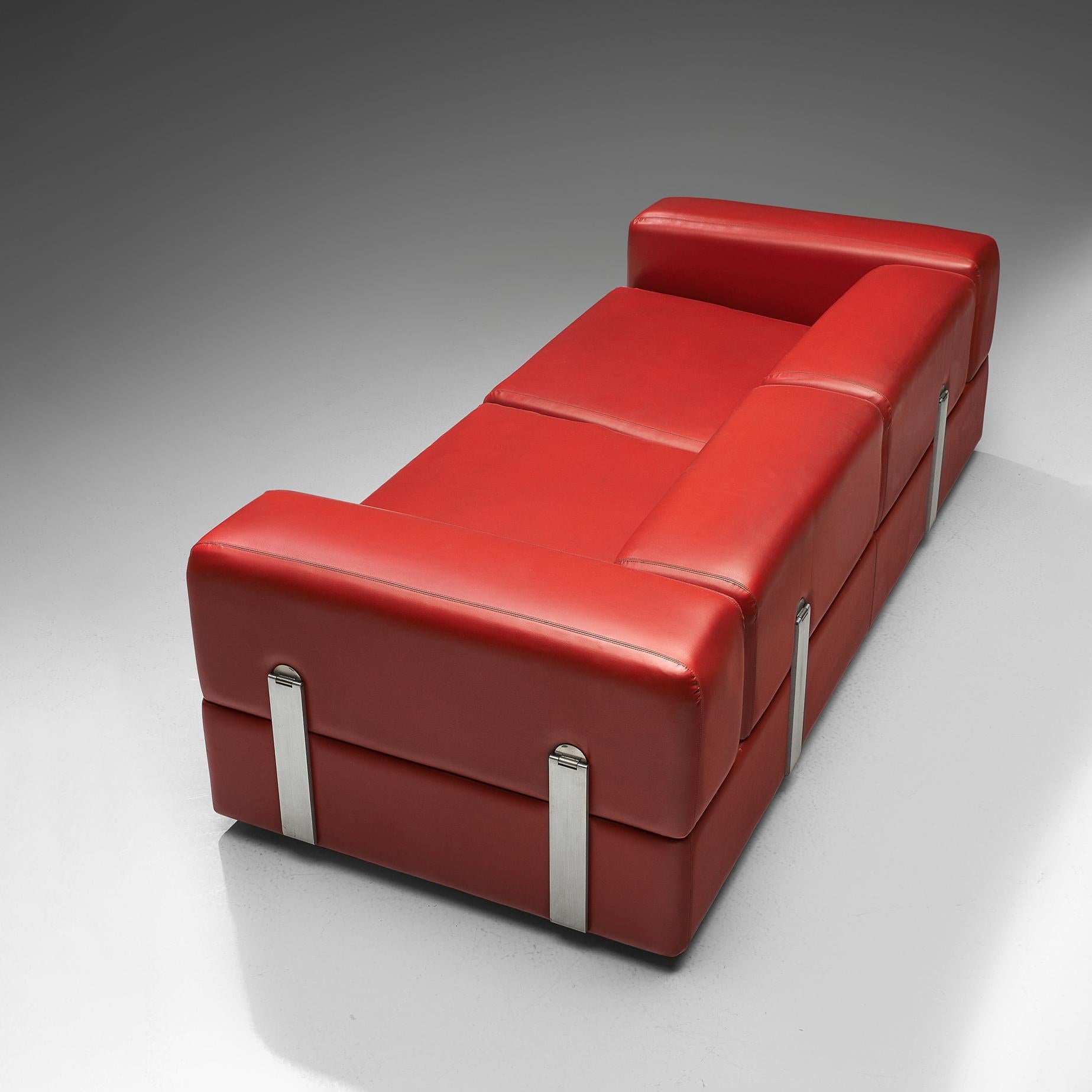 Mid-Century Modern Sofa de jour Tito Agnoli pour Cinova en tissu rouge en vente