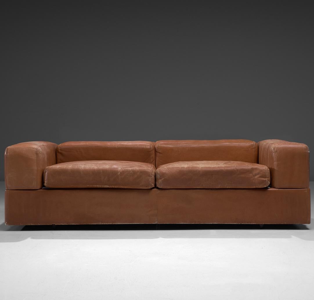 Tito Agnoli for Cinova Sofa Bed in Cognac Leather and Steel 2