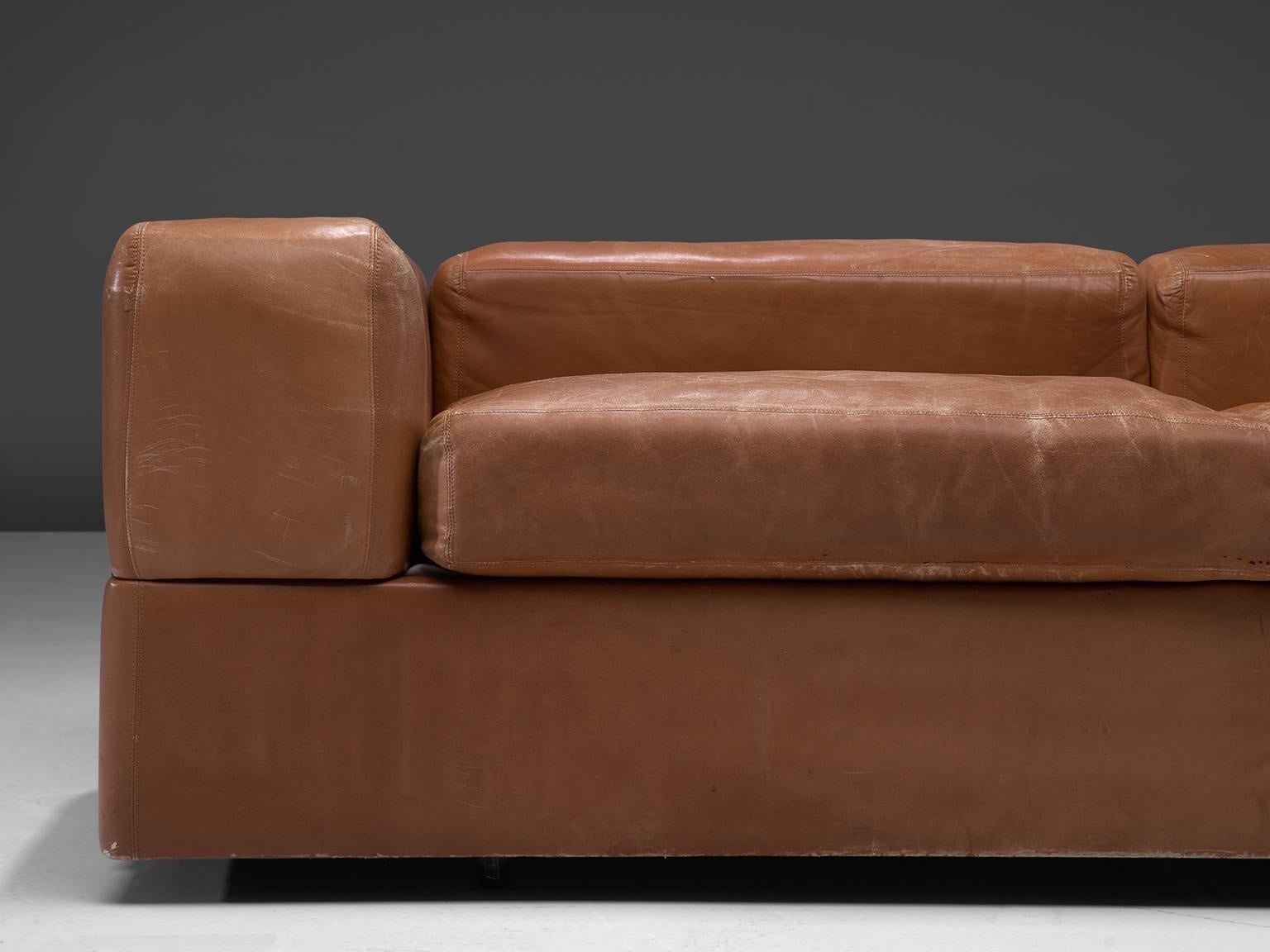 Italian Tito Agnoli for Cinova Sofa Bed in Cognac Leather and Steel