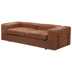 Tito Agnoli for Cinova Sofa Bed in Cognac Leather and Steel