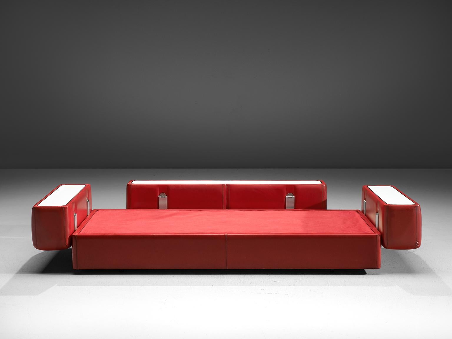 Mid-Century Modern Tito Agnoli for Cinova Sofa Bed in Red Leatherette and Steel