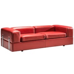 Tito Agnoli for Cinova Sofa Bed in Red Leatherette and Steel
