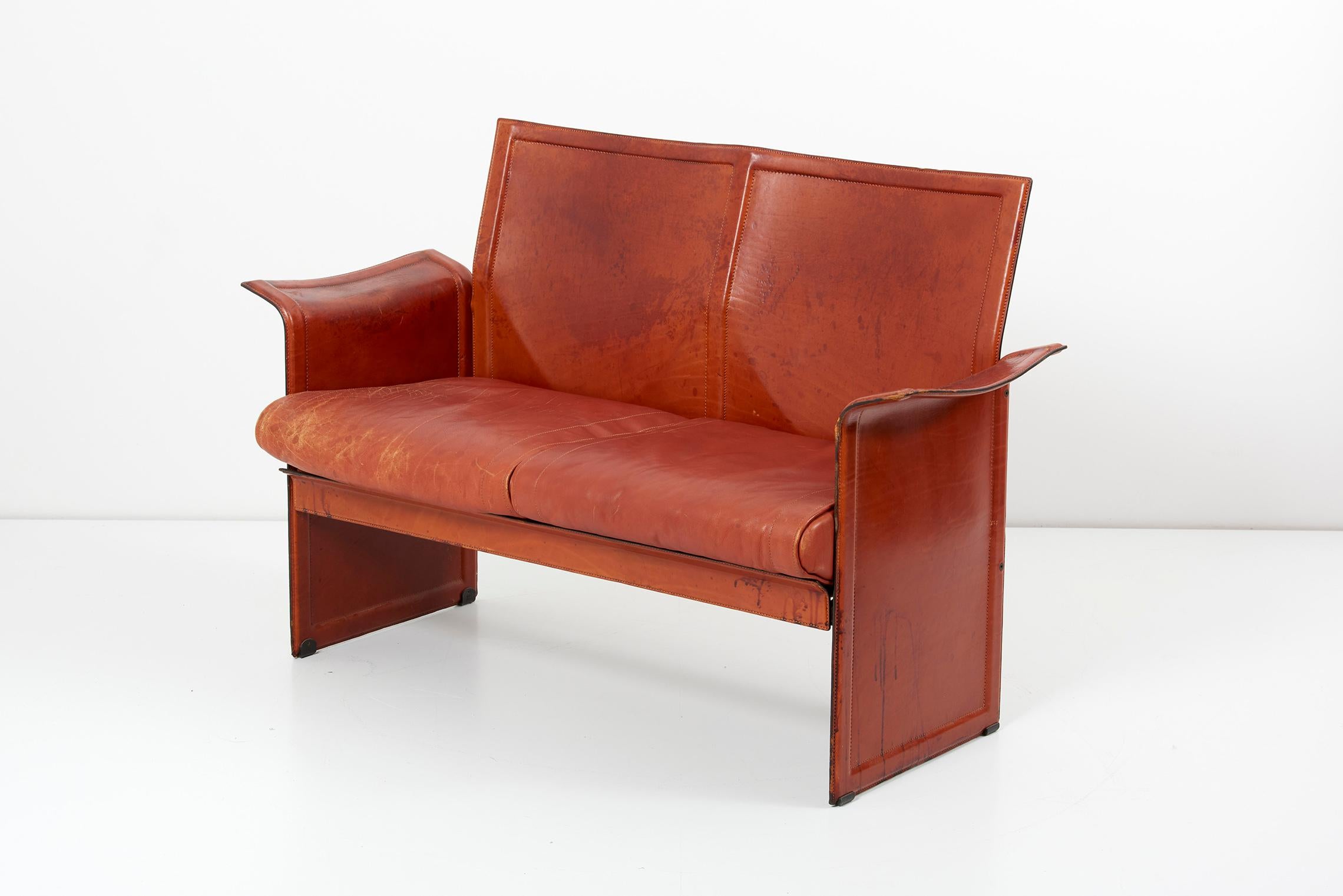 Tito Agnoli for Matteo Grassi Loveseat and Chair in Dark Cognac Leather, Italy For Sale 6