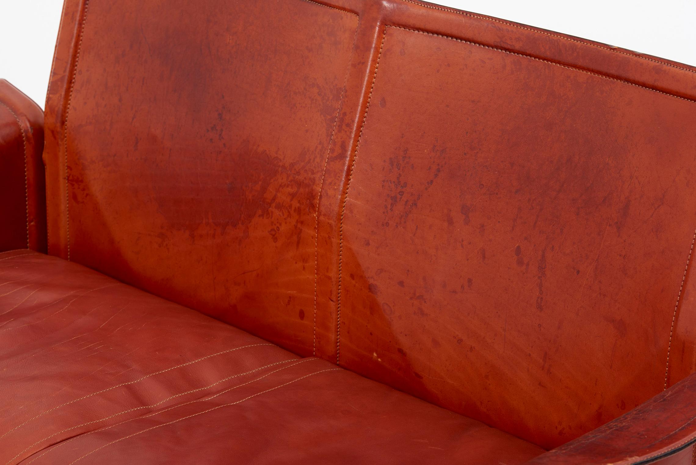 Tito Agnoli for Matteo Grassi Loveseat and Chair in Dark Cognac Leather, Italy For Sale 11