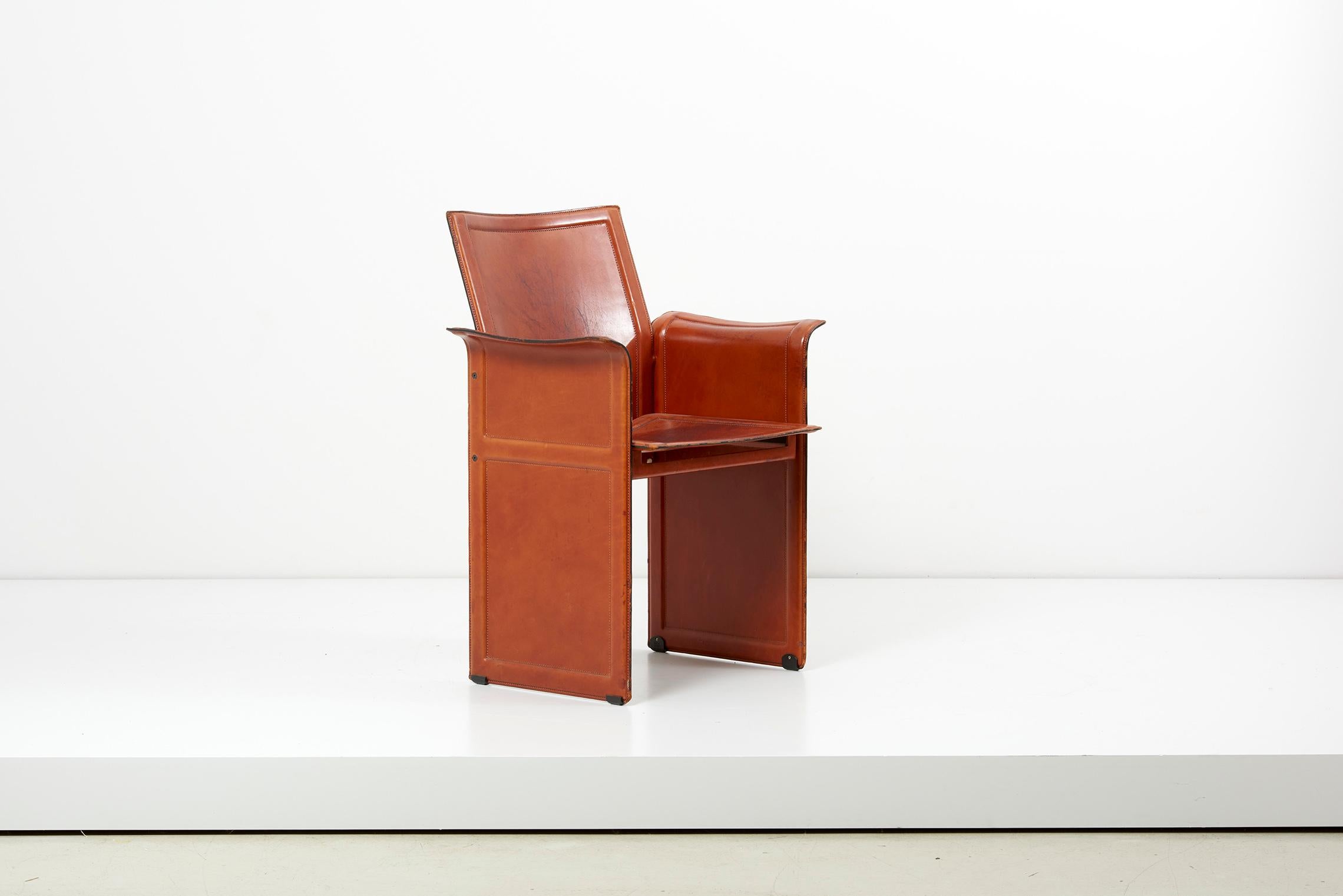 Tito Agnoli for Matteo Grassi Loveseat and Chair in Dark Cognac Leather, Italy For Sale 12