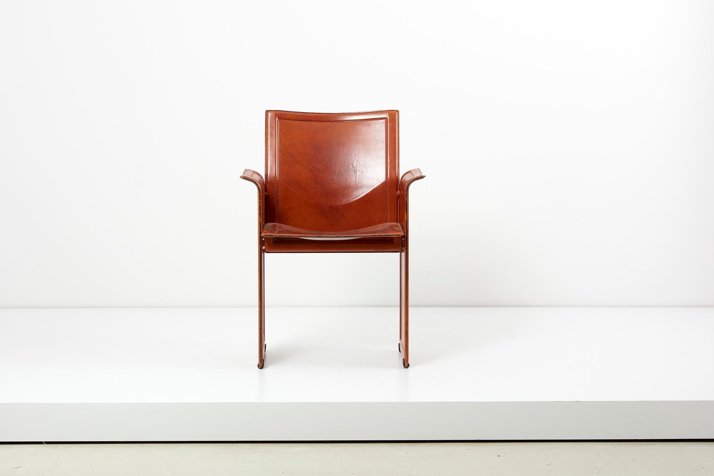 Tito Agnoli for Matteo Grassi Loveseat and Chair in Dark Cognac Leather, Italy For Sale 13