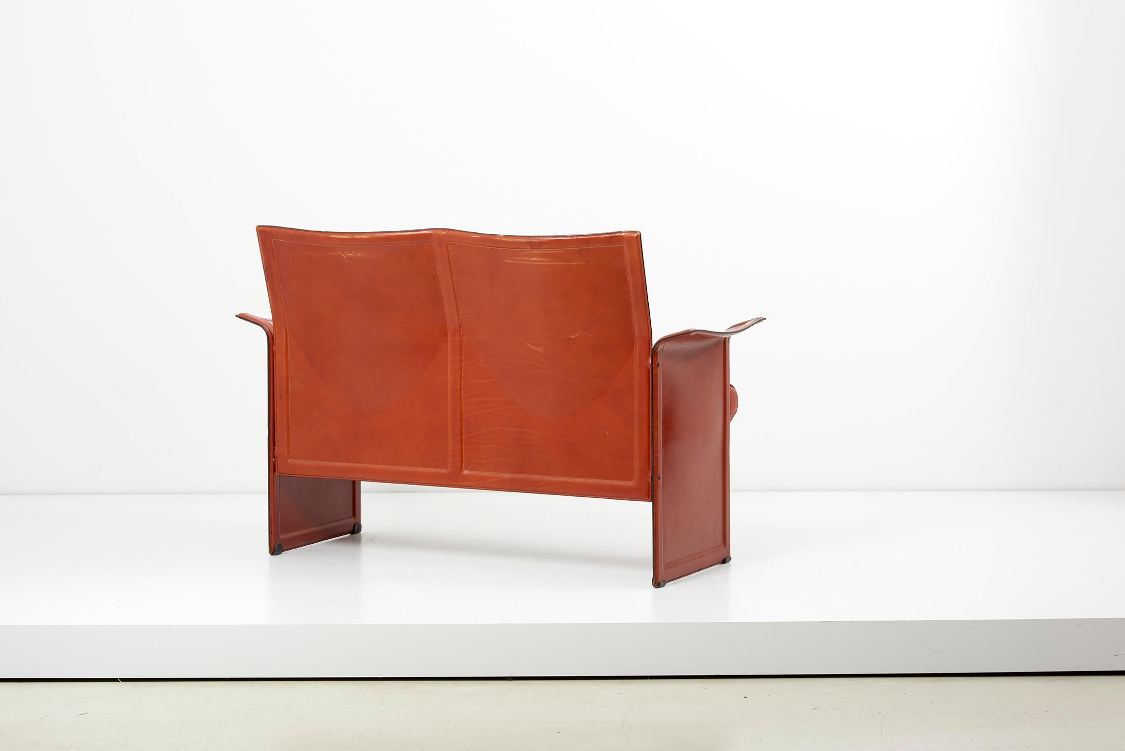 Italian Tito Agnoli for Matteo Grassi Loveseat and Chair in Dark Cognac Leather, Italy For Sale