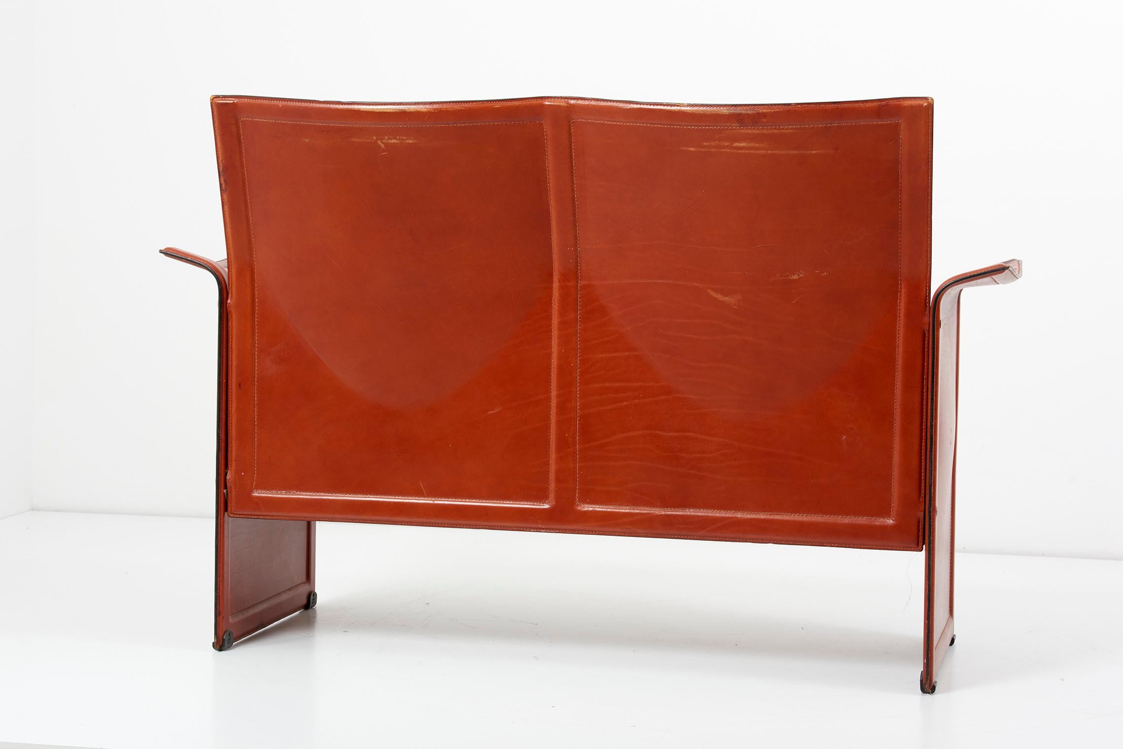 Tito Agnoli for Matteo Grassi Loveseat and Chair in Dark Cognac Leather, Italy For Sale 2
