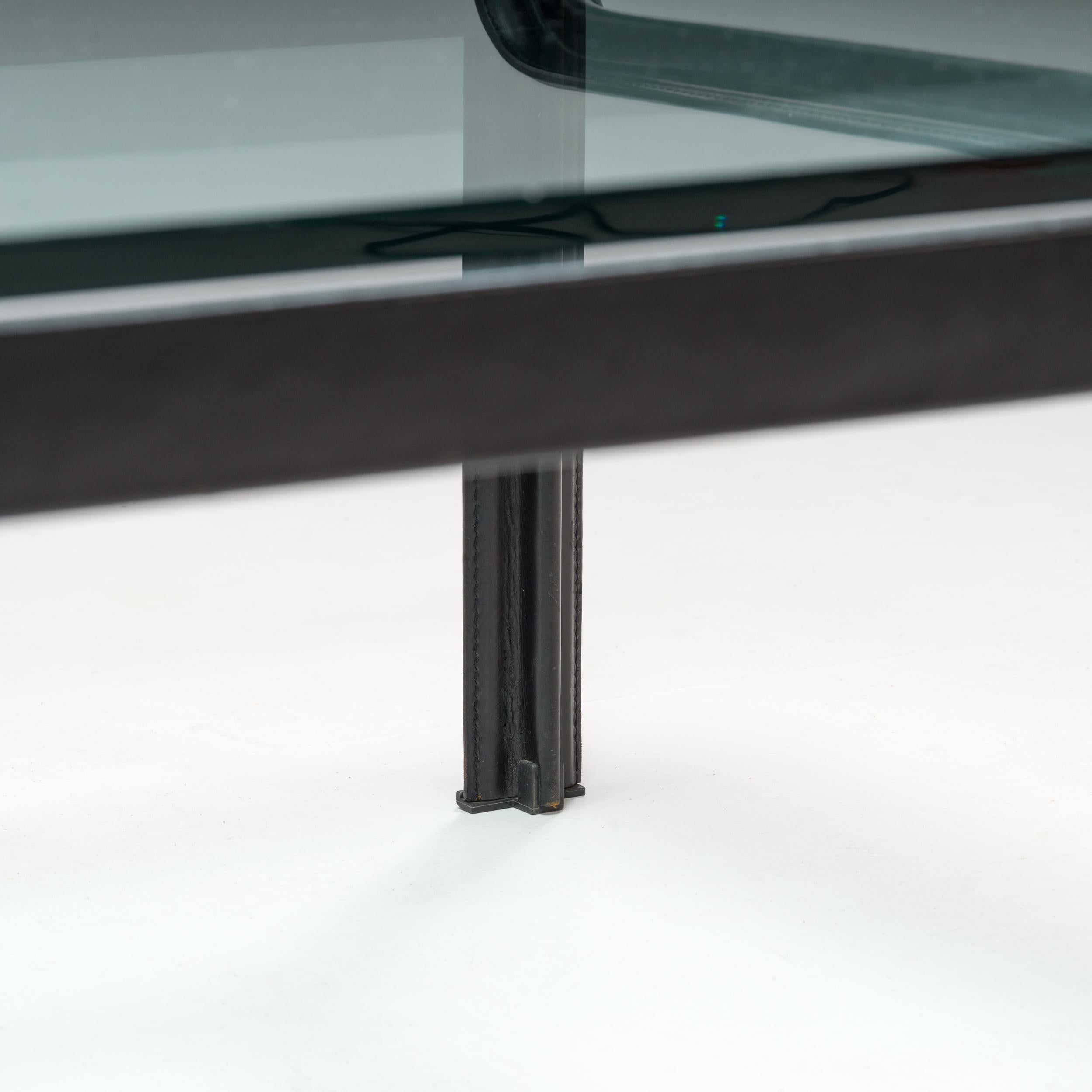 Tito Agnoli for Matteo Grassi Black Leather & Glass Side Tables, Set of 2, 1970s For Sale 8