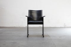 Tito Agnoli for Matteo Grassi "Korium" Black Leather Armchairs, Signed