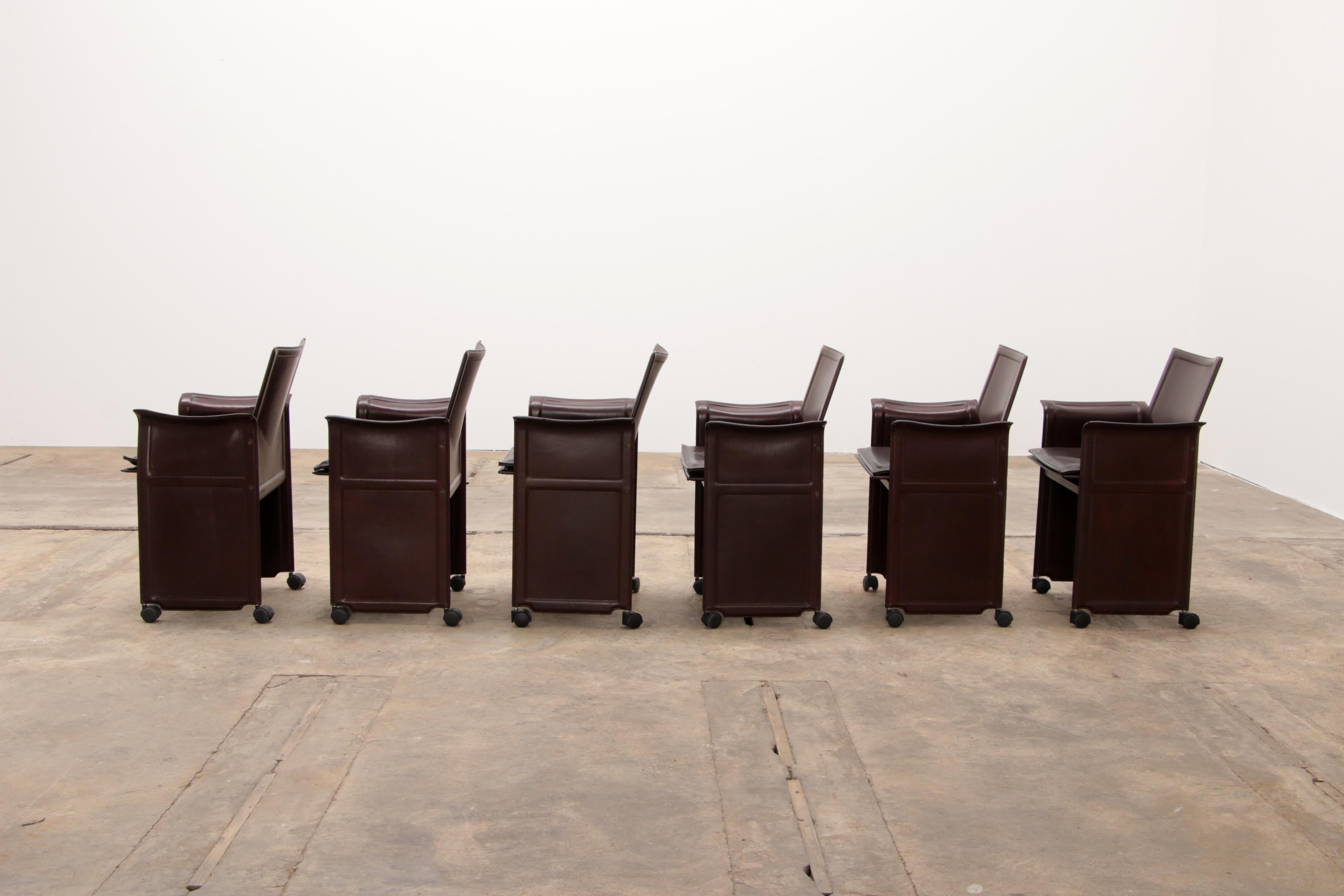 Tito Agnoli for Matteo Grassi Leather Dining Table and Six Chairs For Sale 10