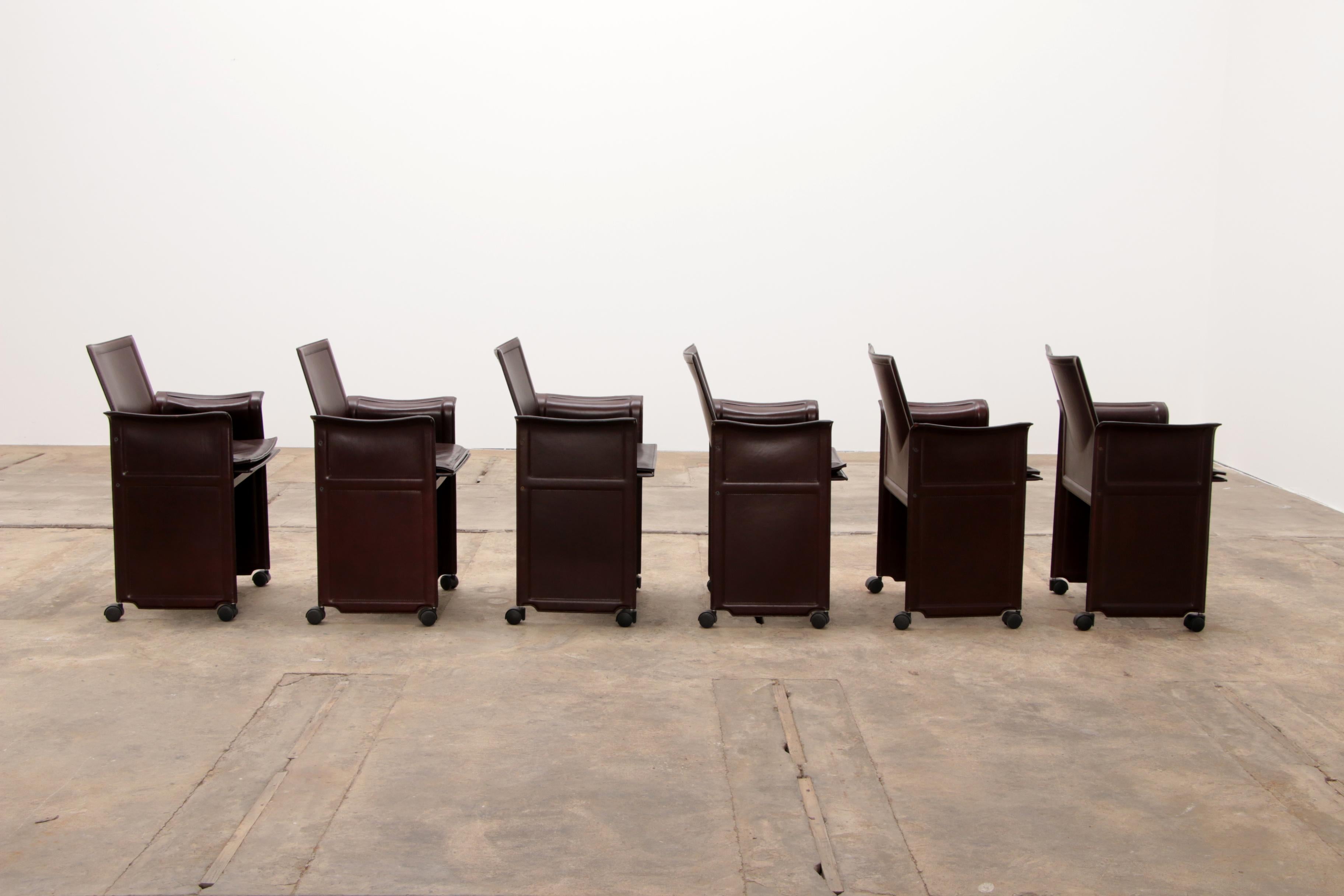 Tito Agnoli for Matteo Grassi Leather Dining Table and Six Chairs For Sale 11