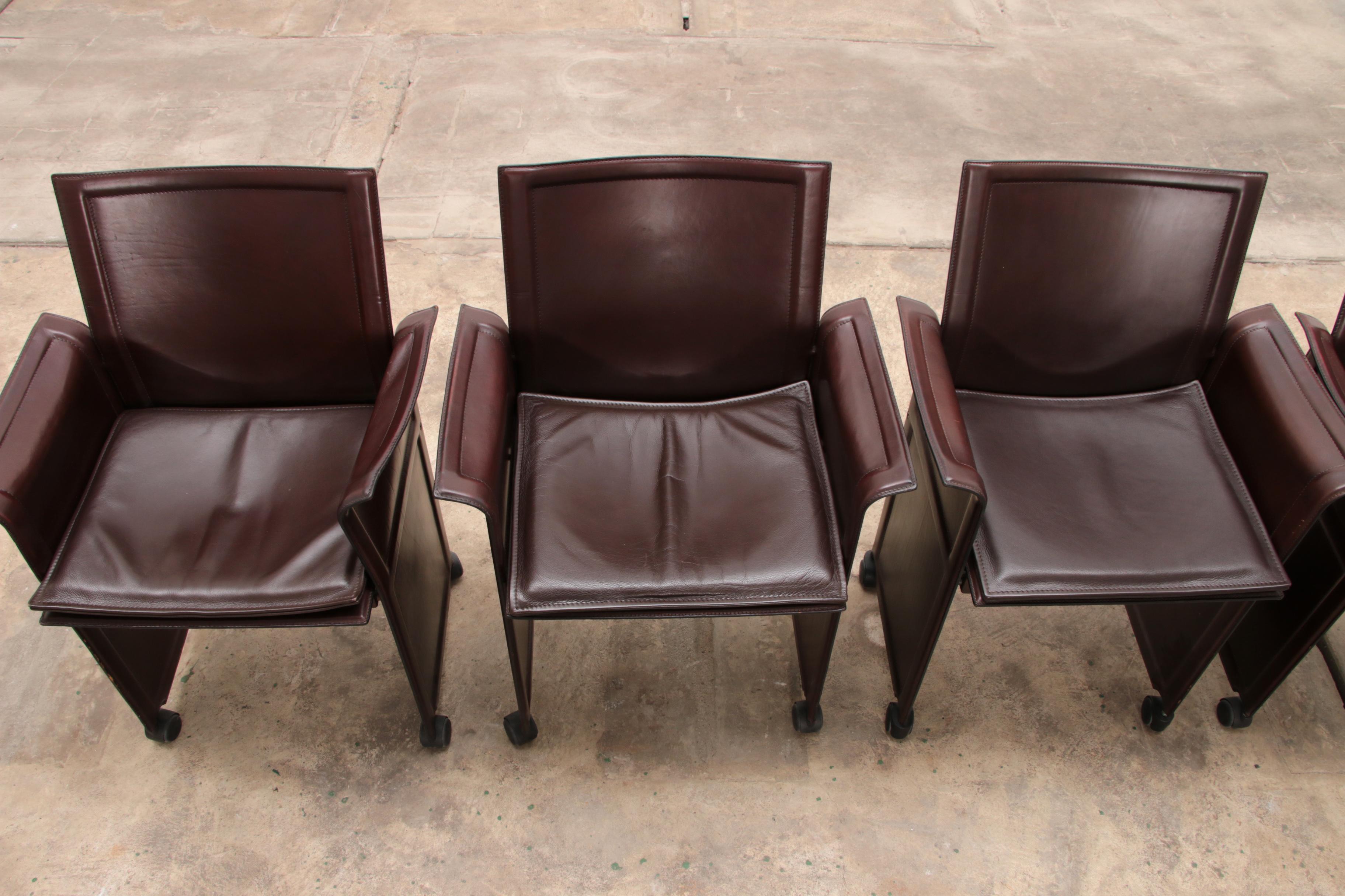 Tito Agnoli for Matteo Grassi Leather Dining Table and Six Chairs For Sale 12