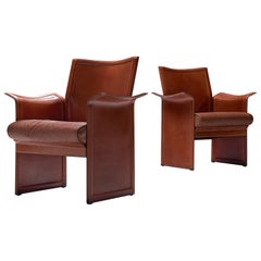 Used Tito Agnoli for Matteo Grassi Pair of ‘Korium’ Armchairs in Red Leather