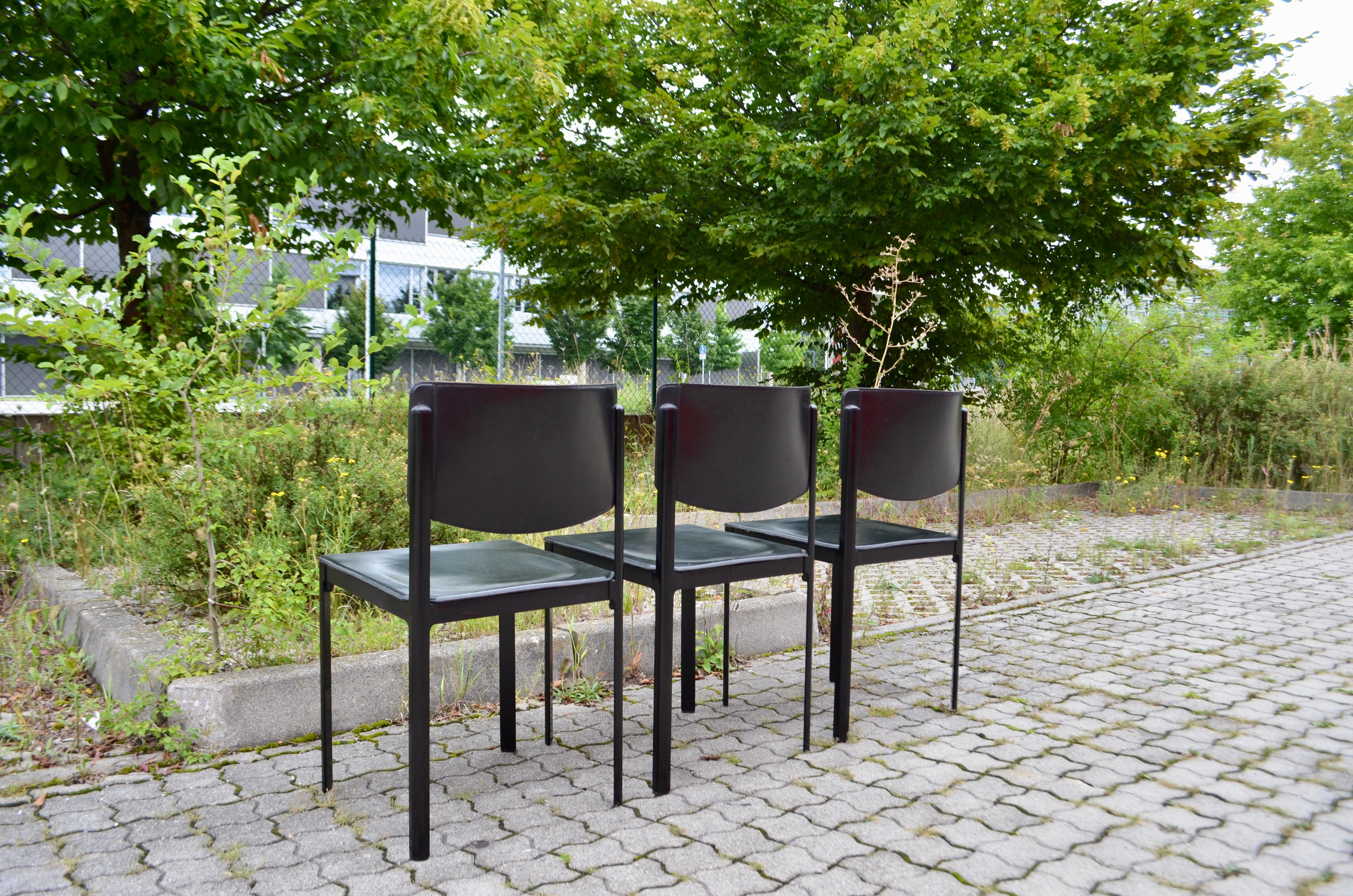 Modern Tito Agnoli for Matteo Grassi Vintage Leather Dining Chair Set of 3