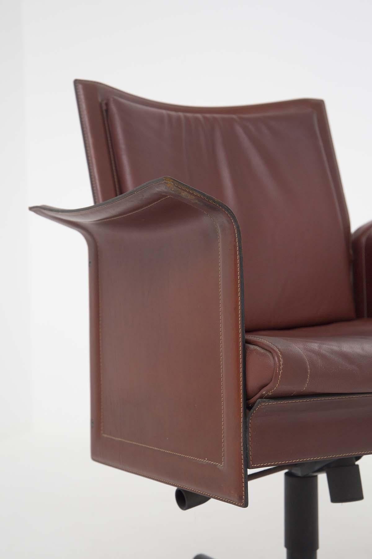Italian Tito Agnoli for Matteograssi Desk Armchair Korium in Leather, Label