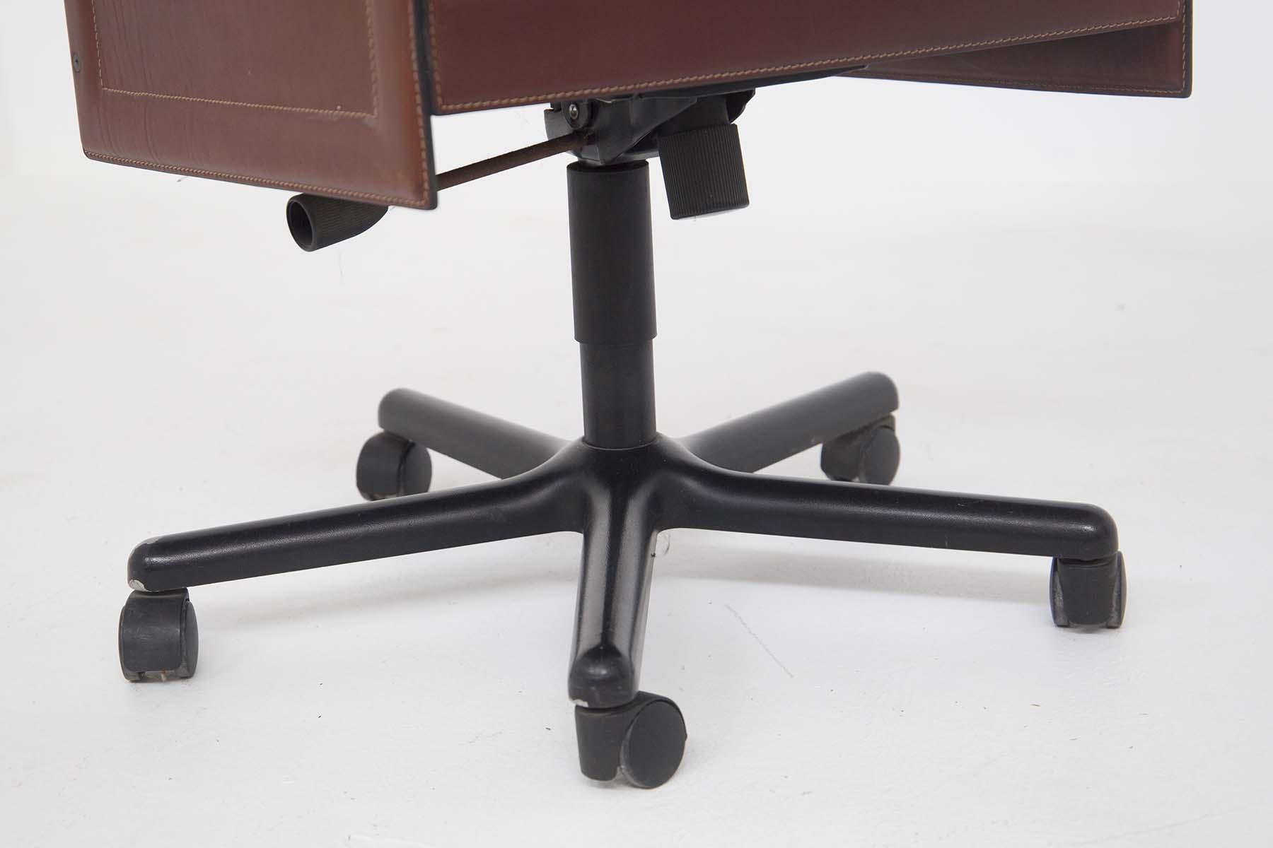 Tito Agnoli for Matteograssi Desk Armchair Korium in Leather, Label In Good Condition In Milano, IT