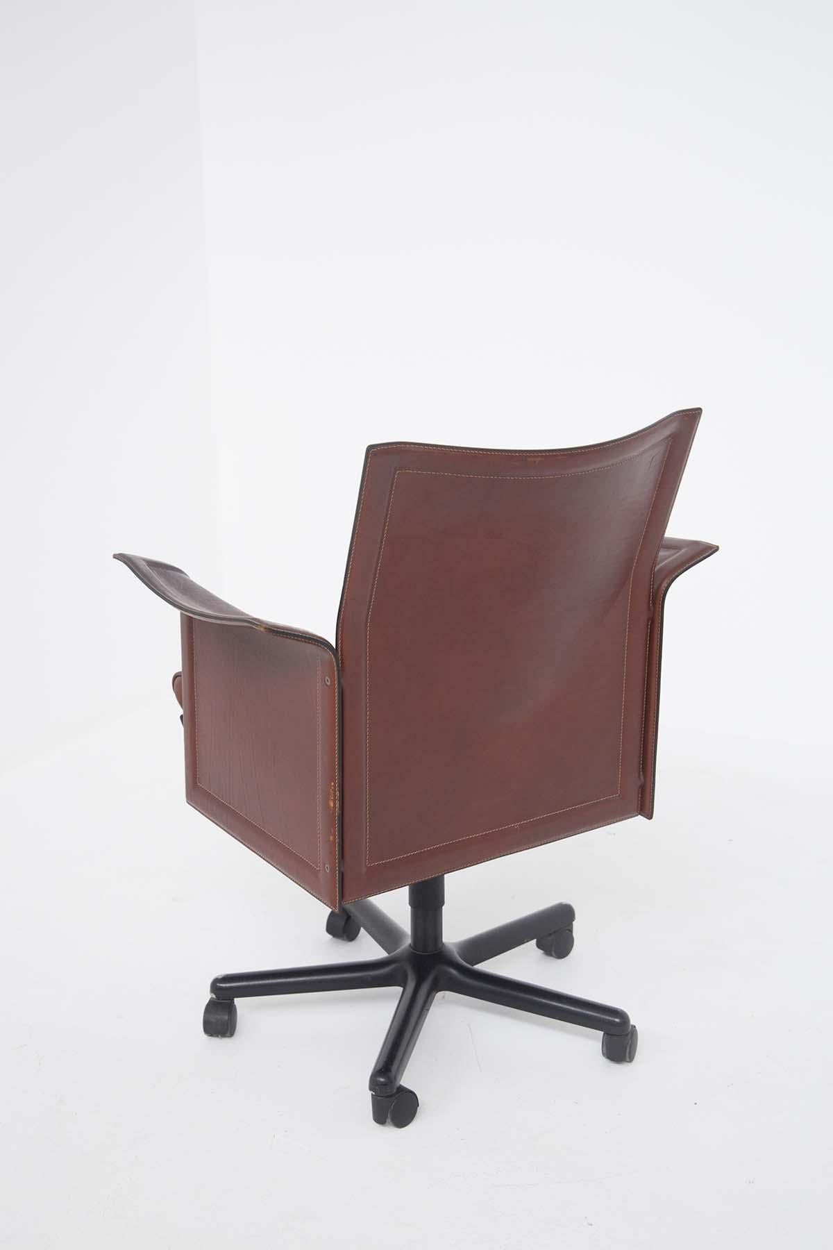Late 20th Century Tito Agnoli for Matteograssi Desk Armchair Korium in Leather, Label