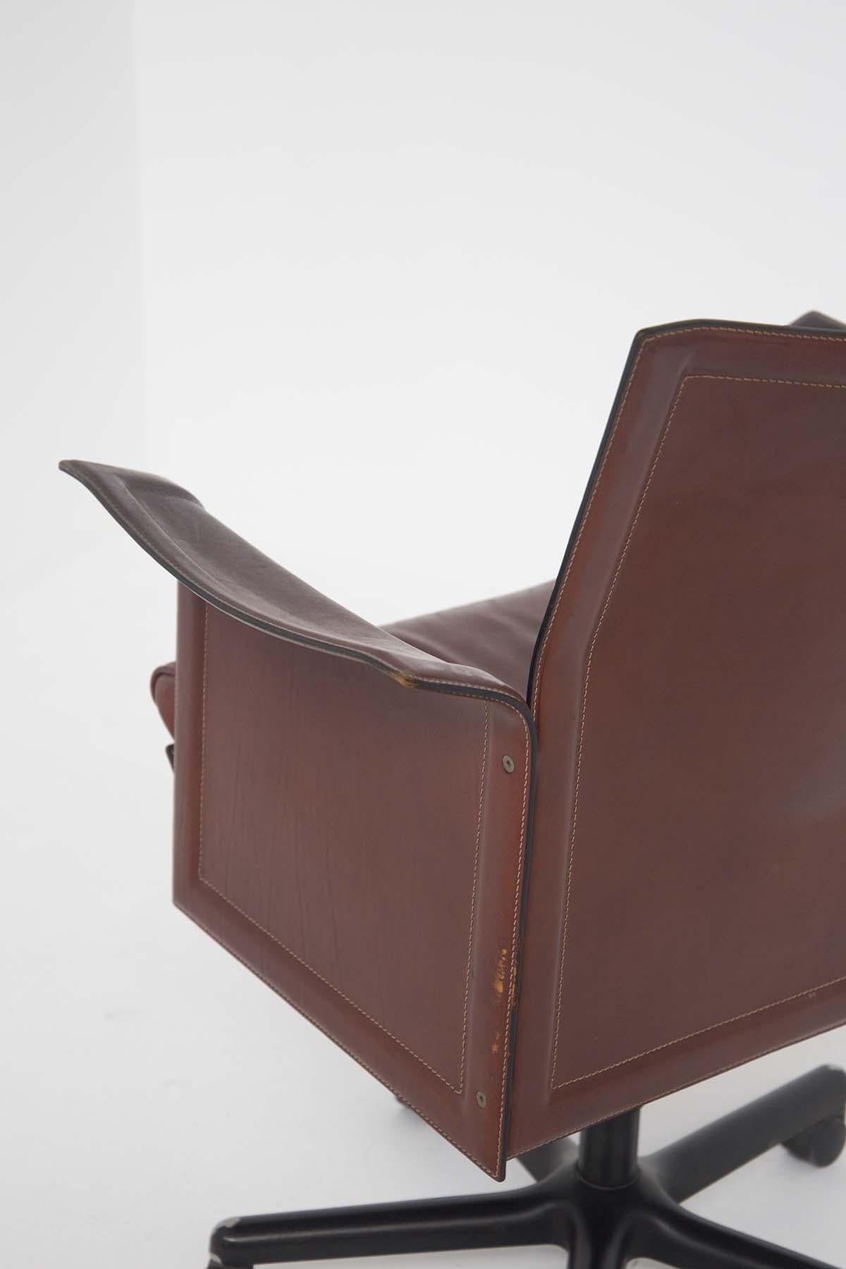 Steel Tito Agnoli for Matteograssi Desk Armchair Korium in Leather, Label