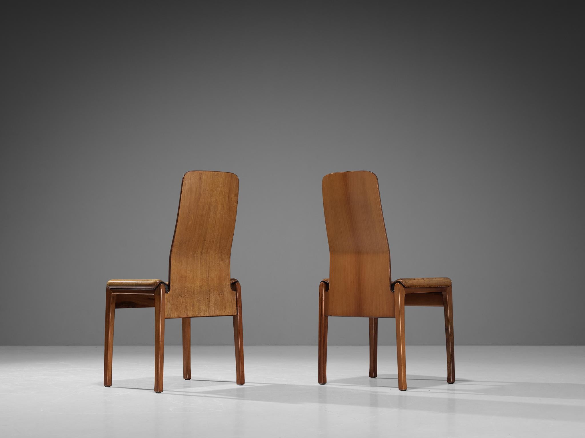 Mid-Century Modern Tito Agnoli for Molteni Set of Four 'Fiorenza' Dining Chairs in Leather For Sale
