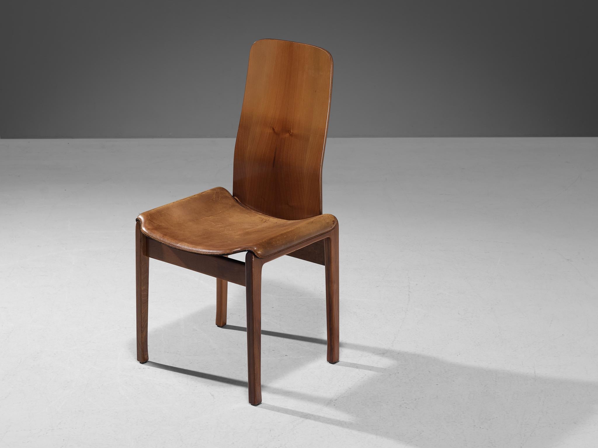 Tito Agnoli for Molteni Set of Four 'Fiorenza' Dining Chairs in Leather For Sale 1