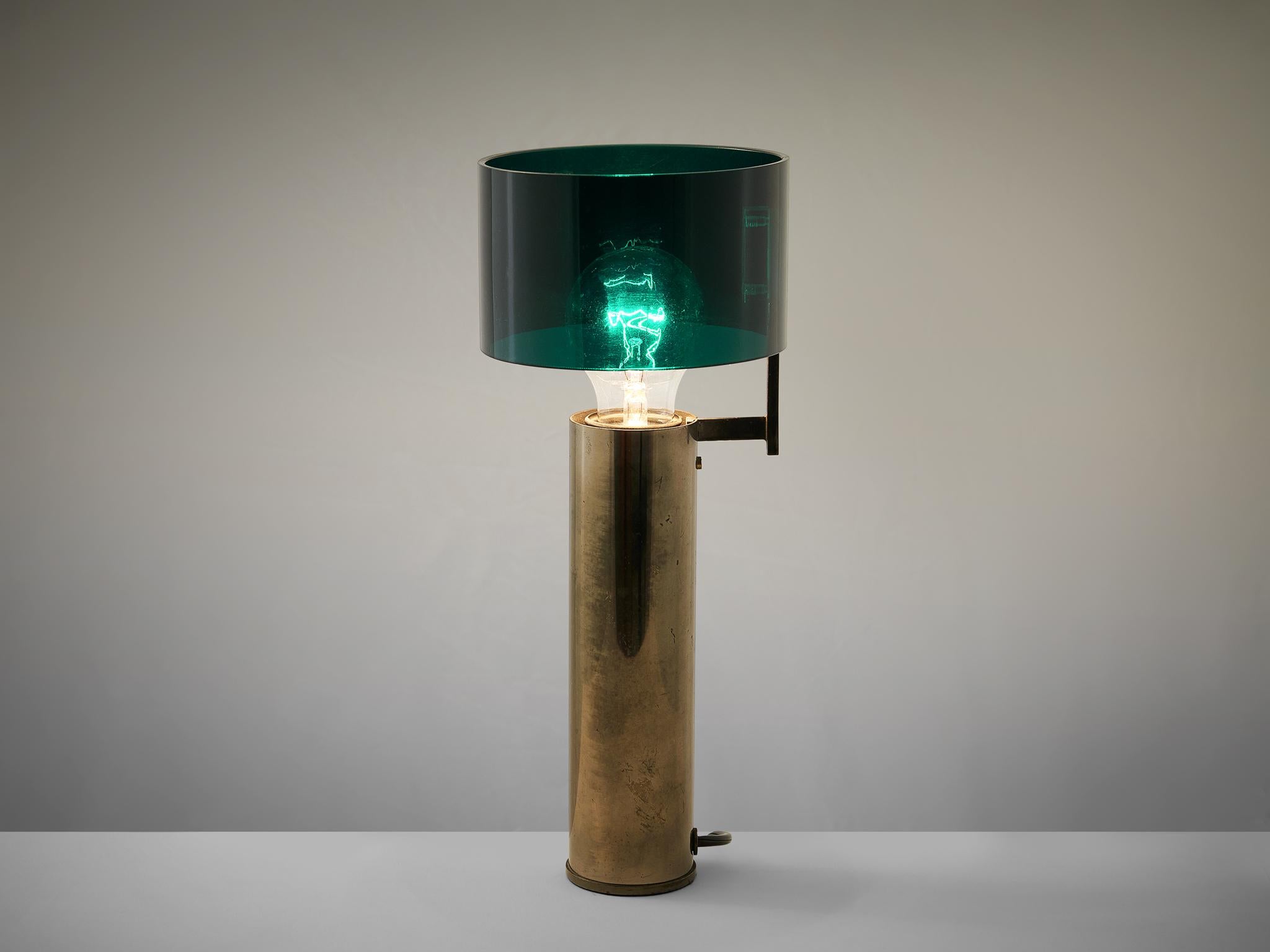 Tito Agnoli for O-luce, table lamp, model '269', nickel-plated brass, Perspex, Italy, 1959. 

Italian designer Tito Agnoli designed this table lamp, model 269, in 1959 for O-Luce. This table lamp features a nickel-plated cylindrical brass base. A