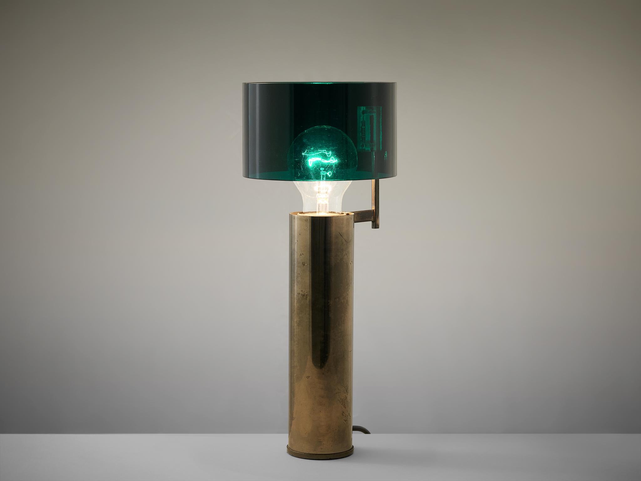 Mid-Century Modern Tito Agnoli pour O-Luce Lampe de table en laiton nickelé et plexiglas  en vente