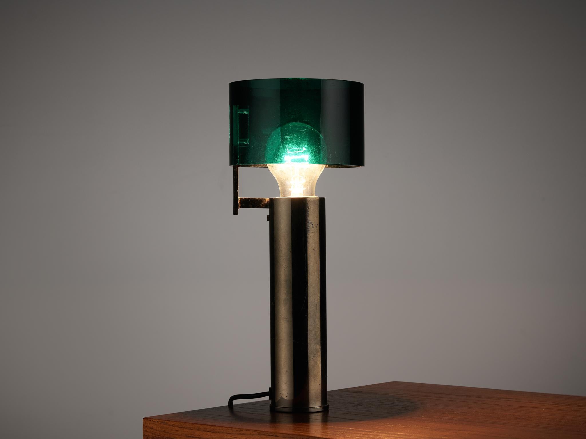 Mid-20th Century Tito Agnoli for O-Luce Table Lamp in Nickel-Plated Brass and Perspex  For Sale