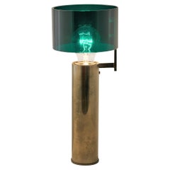 Tito Agnoli for O-Luce Table Lamp in Plated Brass and Perspex