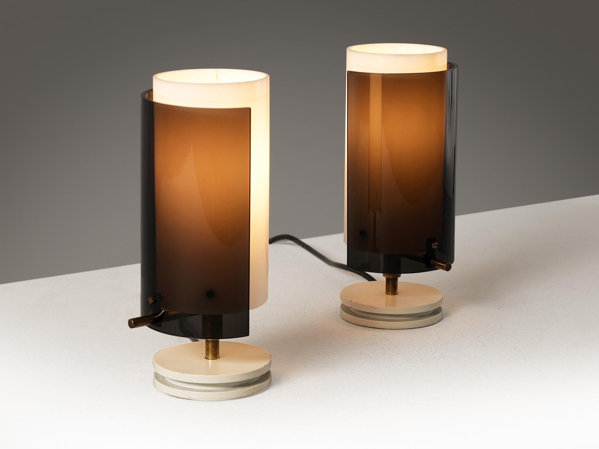 Tito Agnoli pour O-Luce Lampes de table en plexiglas noir et blanc  Bon état - En vente à Waalwijk, NL