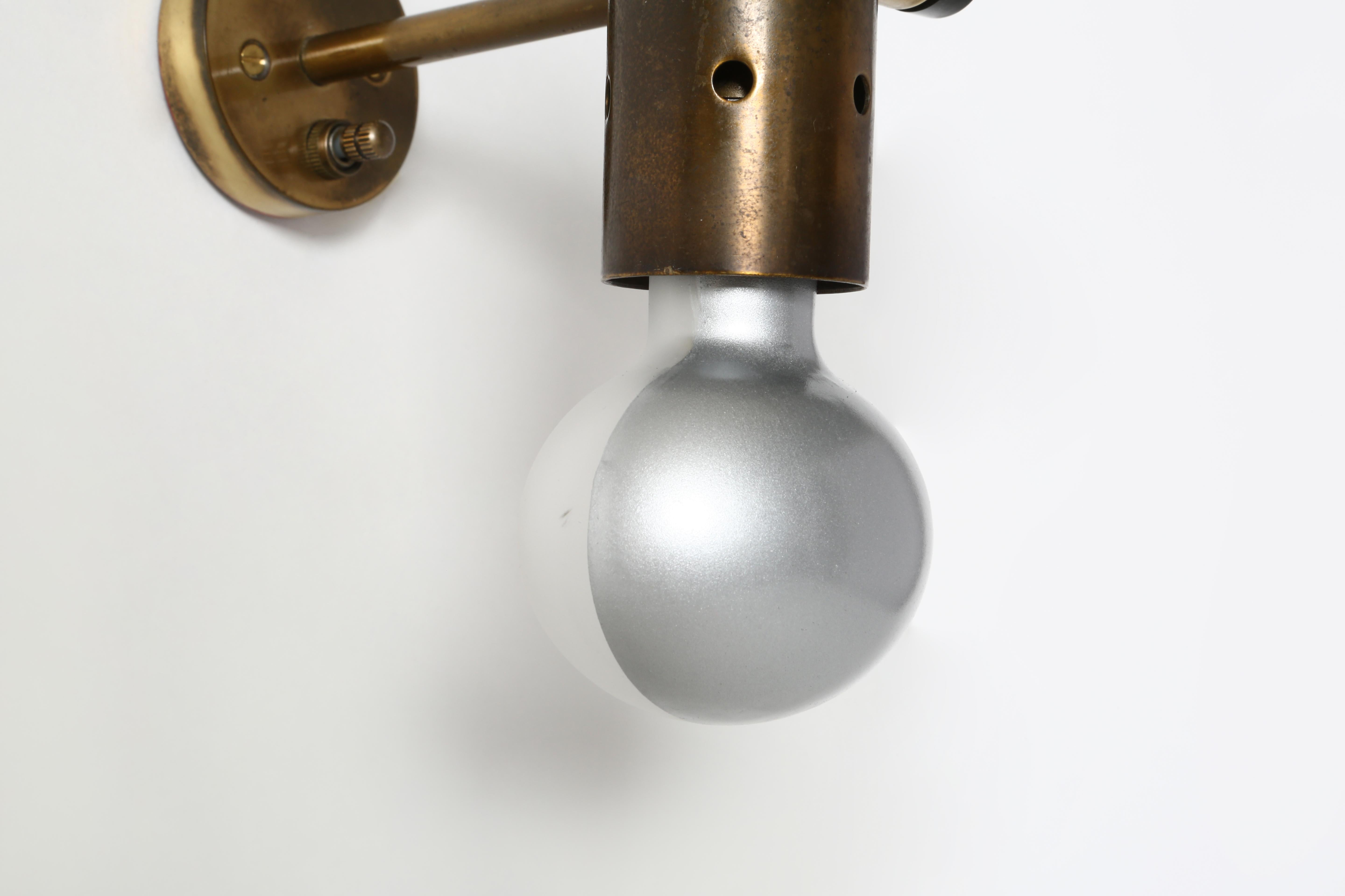 Brass Tito Agnoli for Oluce Sconces Model 186, a set of 2 For Sale