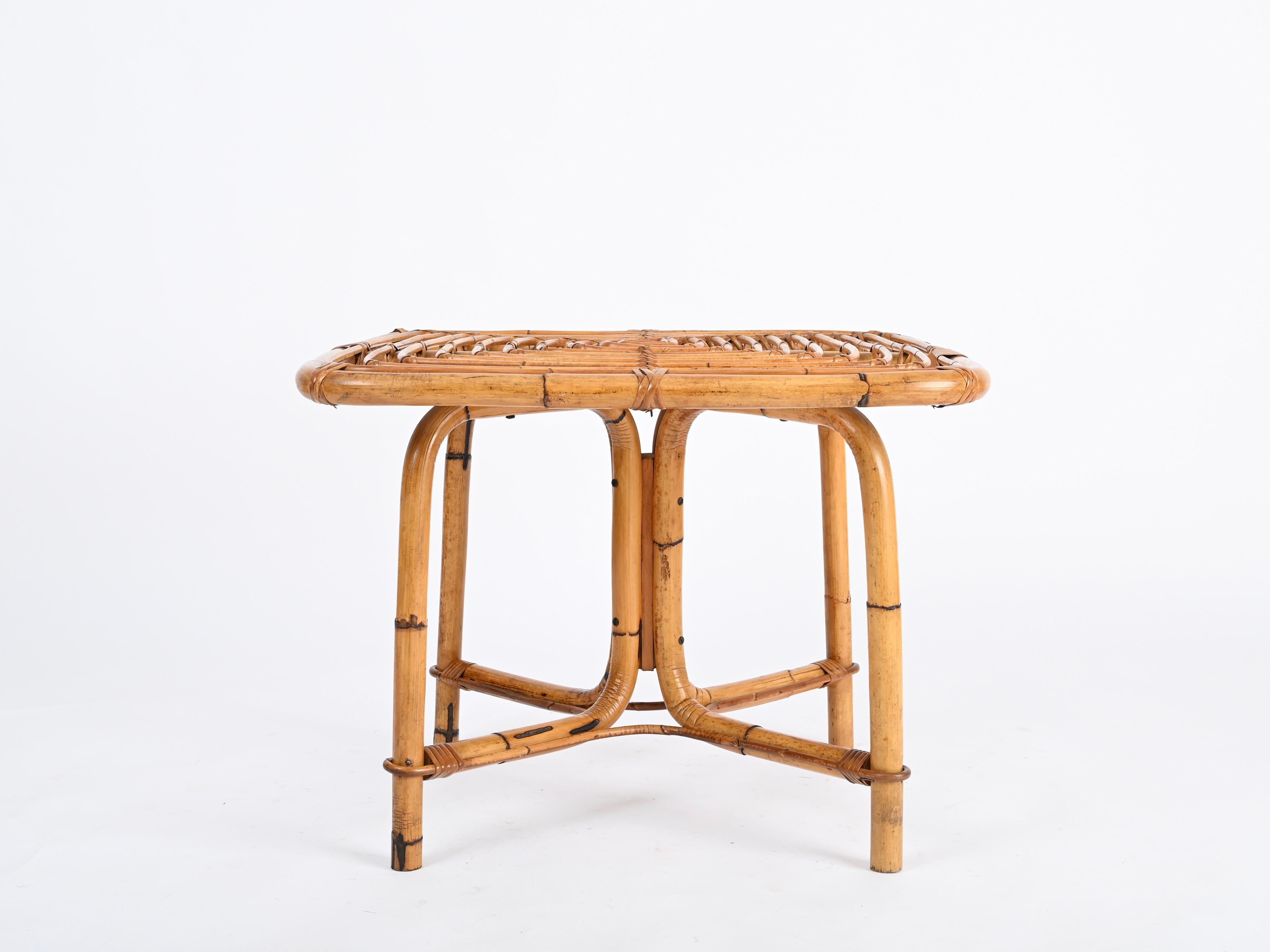 Tito Agnoli Tavolino quadrato Riviera Francese in rattan e bambù, Italia anni '60 in vendita 2