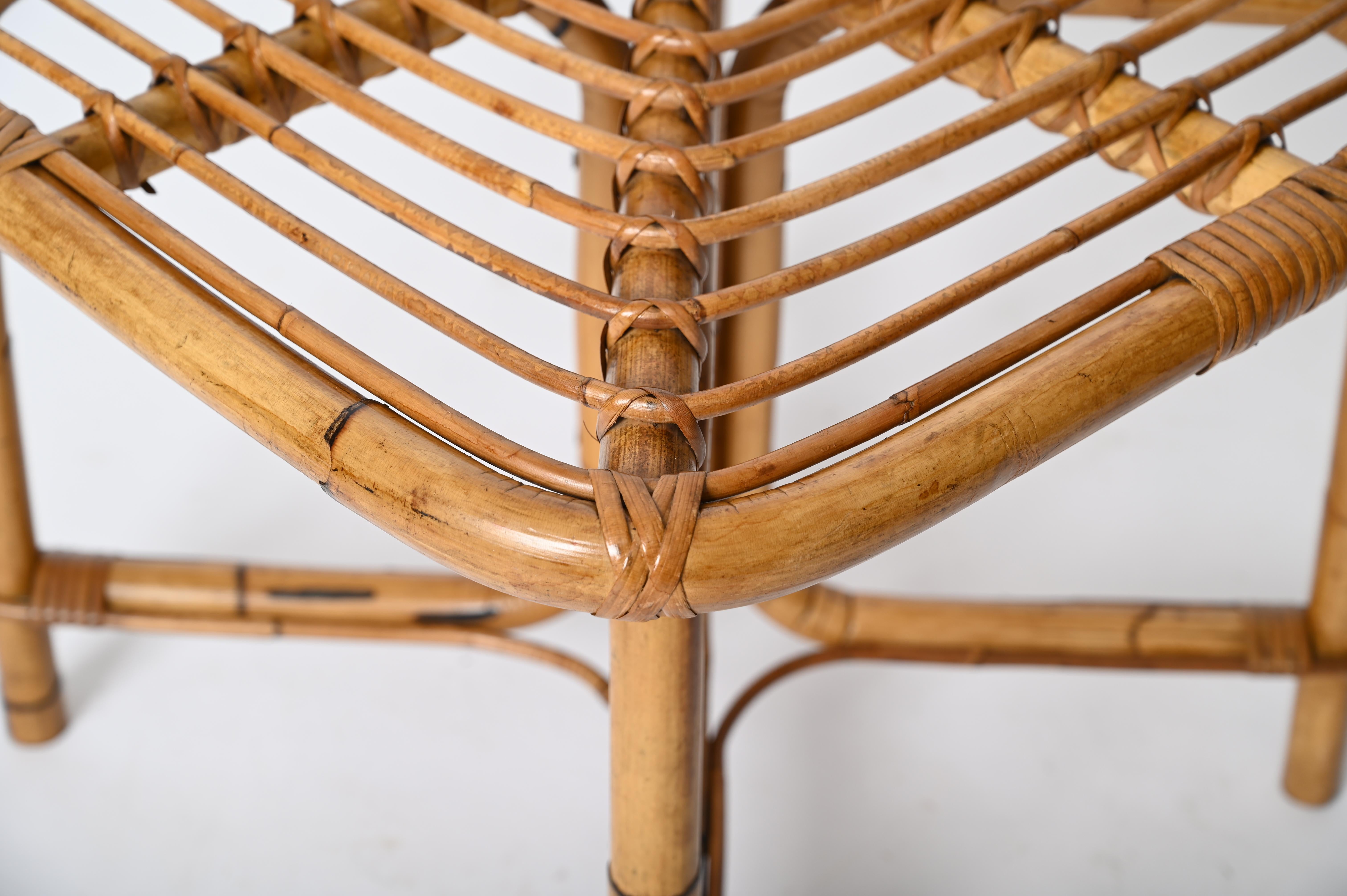 Tito Agnoli Tavolino quadrato Riviera Francese in rattan e bambù, Italia anni '60 in vendita 4