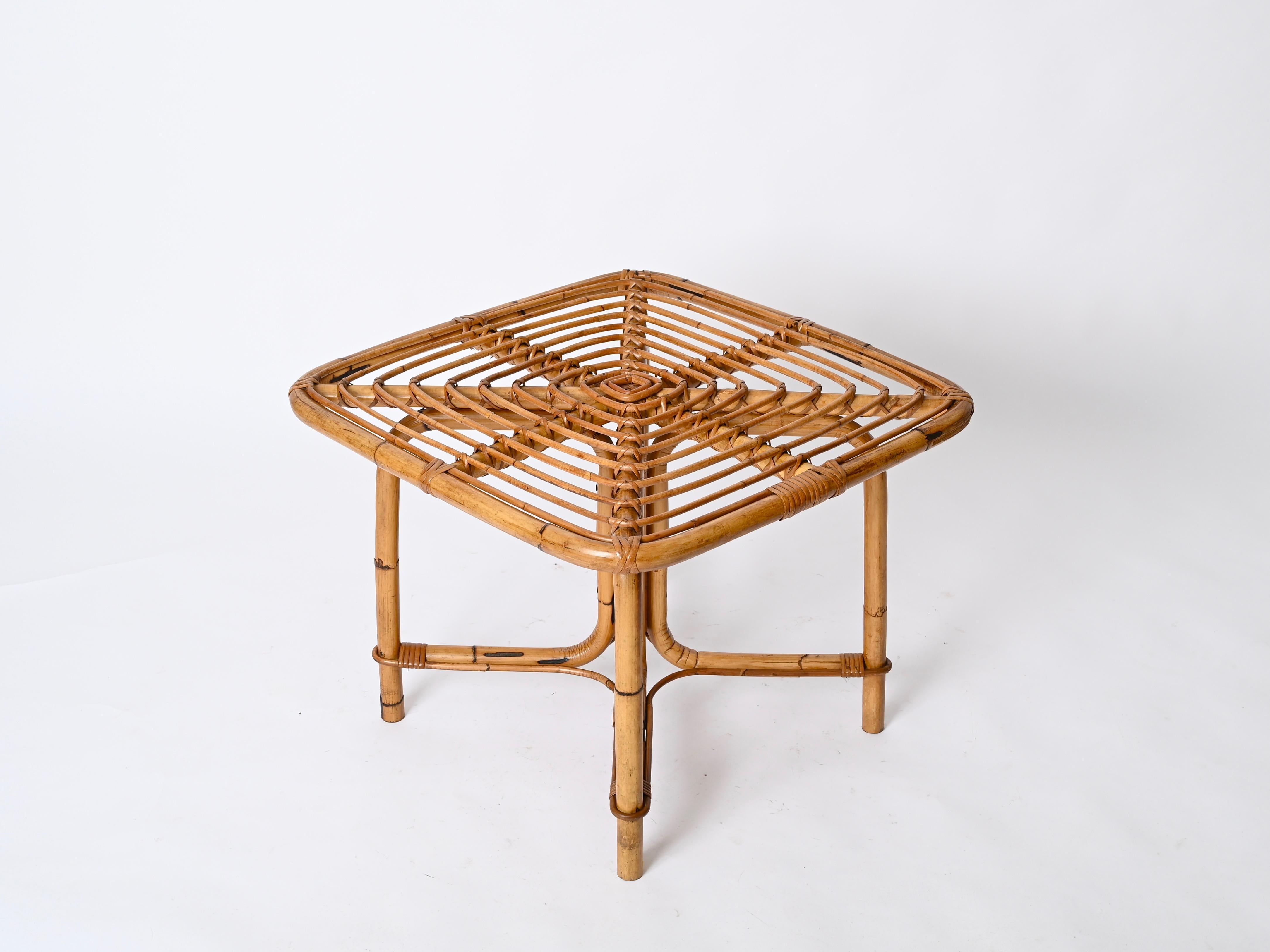 Tito Agnoli Tavolino quadrato Riviera Francese in rattan e bambù, Italia anni '60 in vendita 5