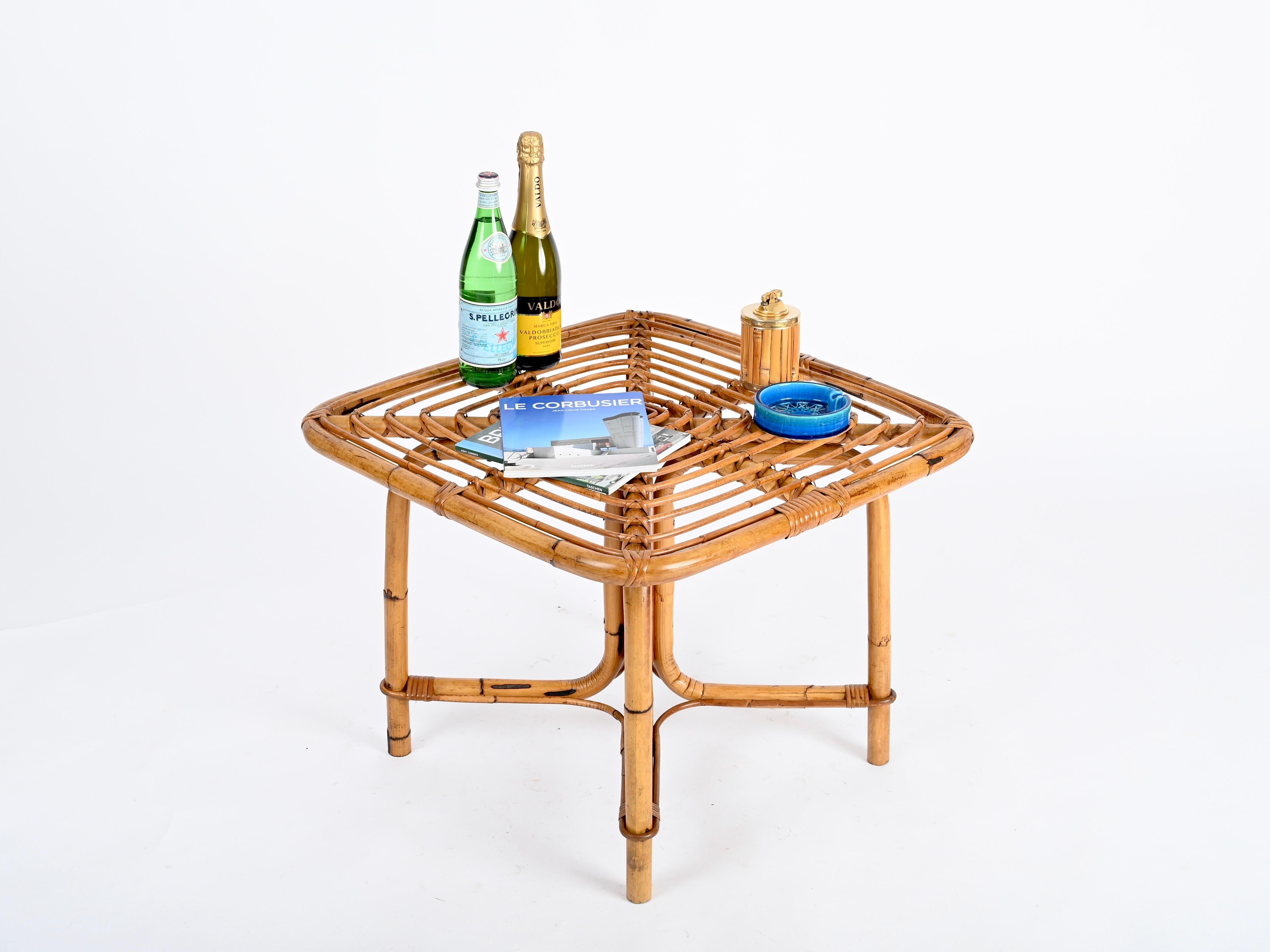 Tito Agnoli Tavolino quadrato Riviera Francese in rattan e bambù, Italia anni '60 in vendita 6
