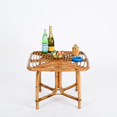 Tito Agnoli French Riviera Square Coffee Table in Rattan and Bamboo, Italy 1960s
