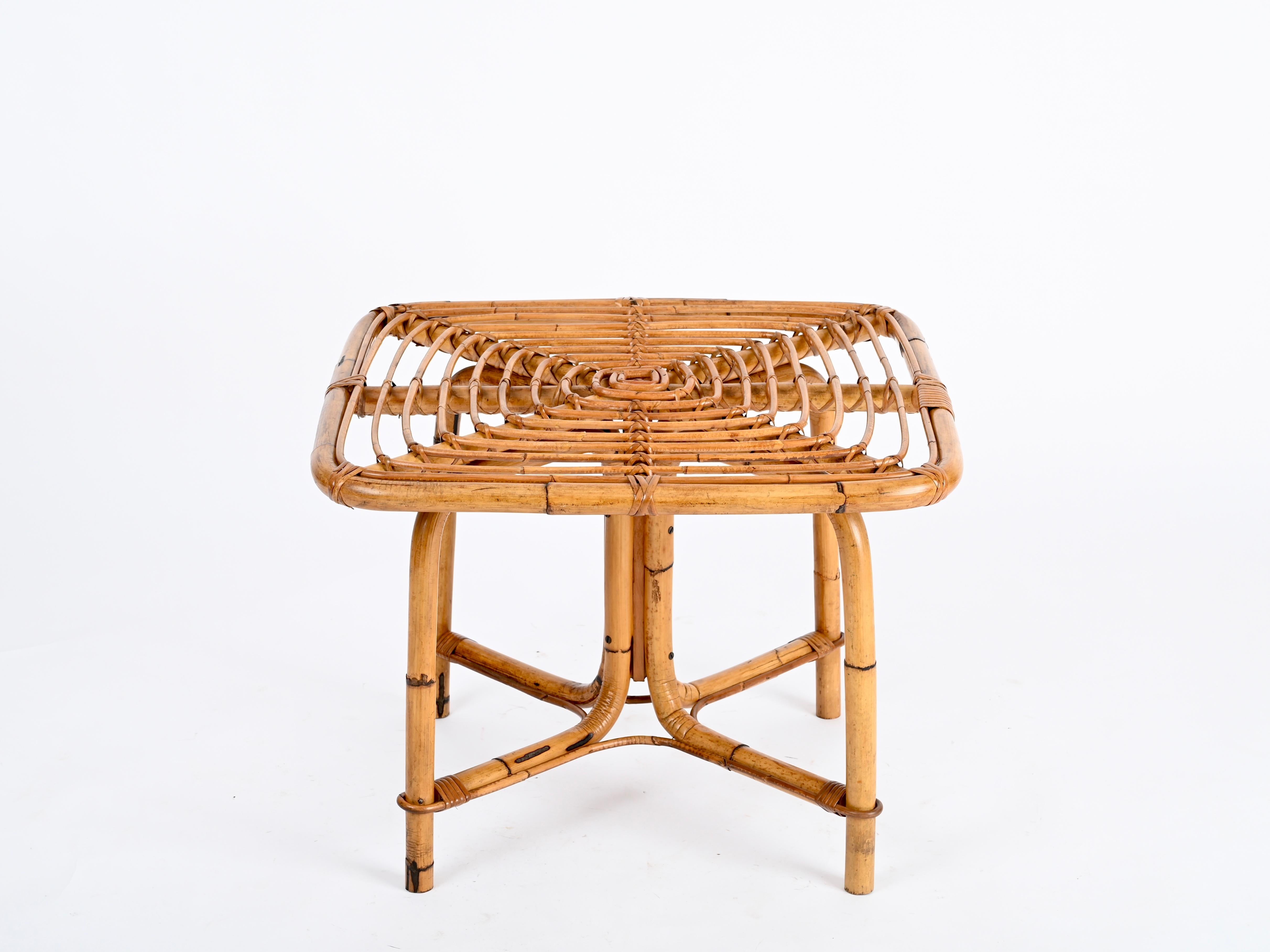 Tito Agnoli Tavolino quadrato Riviera Francese in rattan e bambù, Italia anni '60 in vendita 1