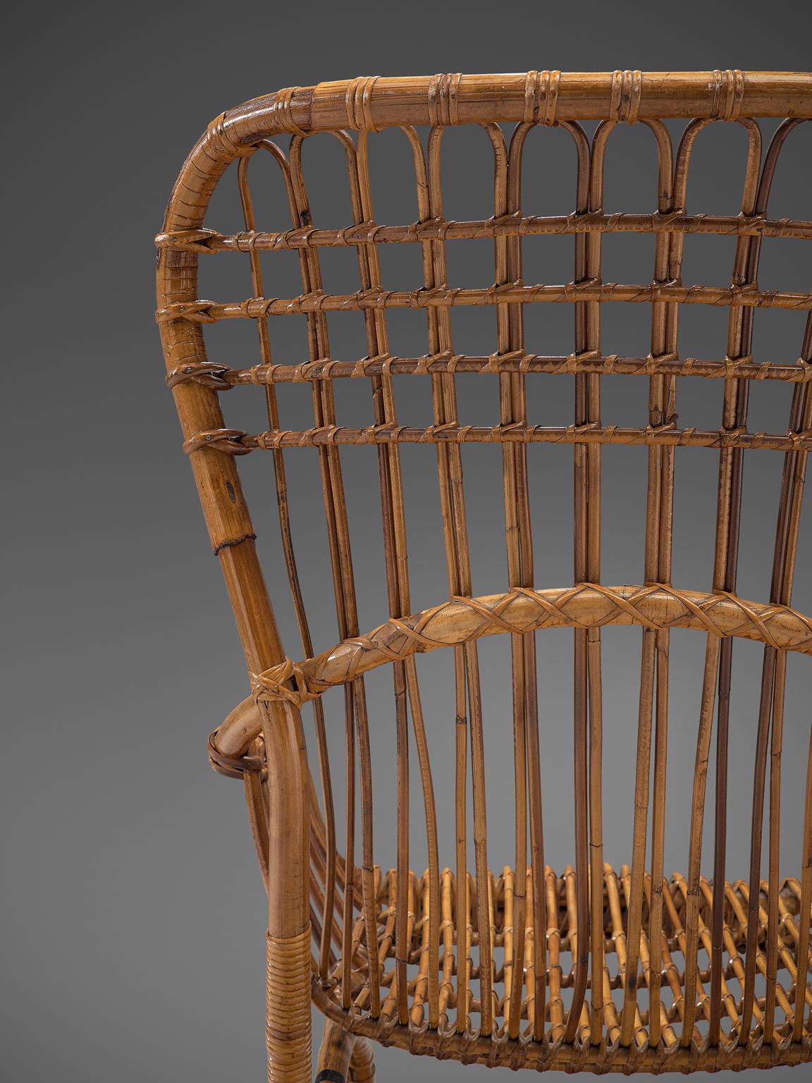 Tito Agnoli Inspired Pair of Rattan Lounge Chairs 1