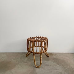 Taburete italiano de bambú y ratán de mediados de siglo Tito Agnoli