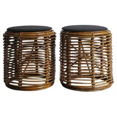 Tito Agnoli Italian Mid-Century Modern Design Bamboo Indian Cane Stools 1950s