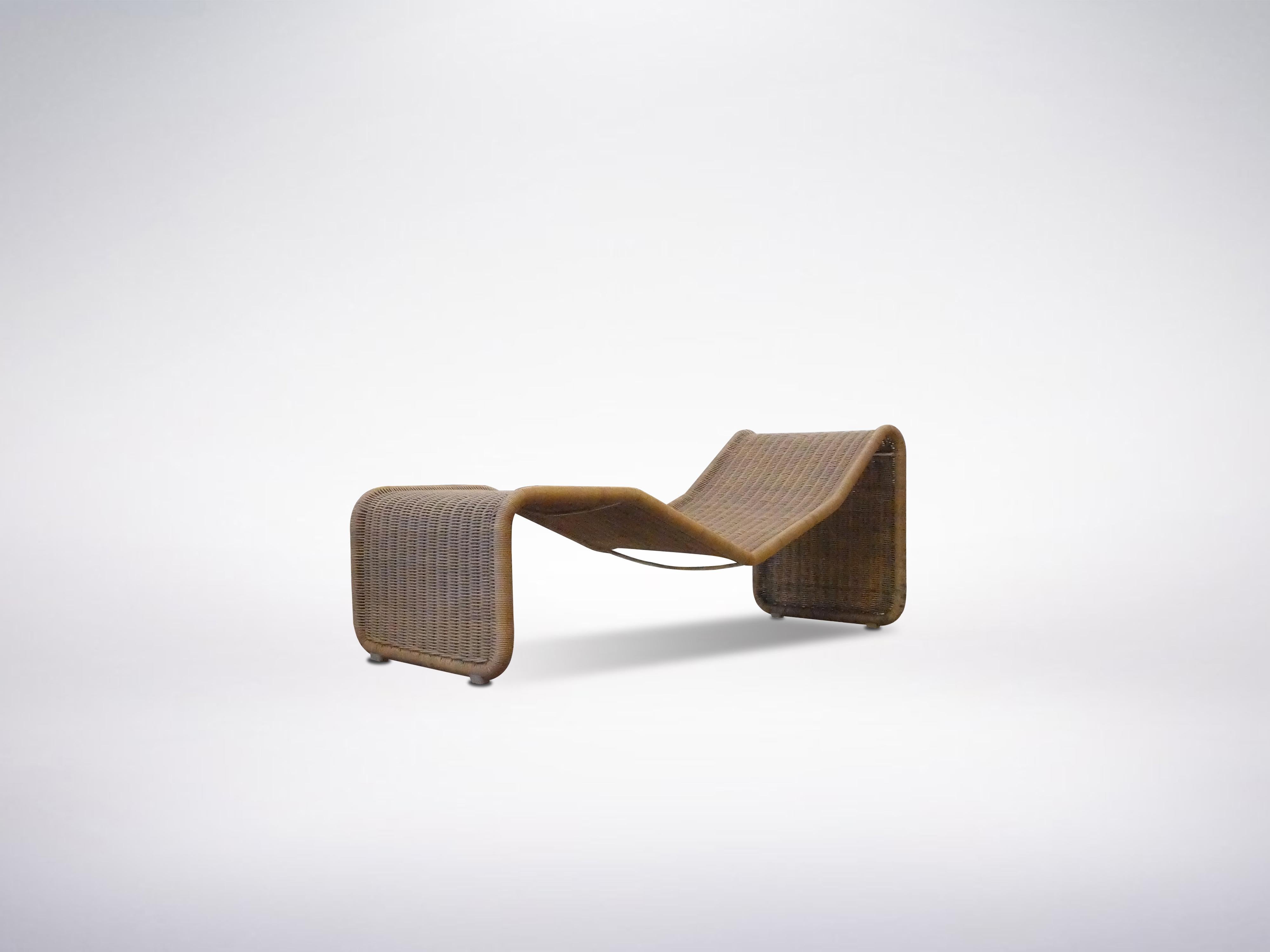 Tito Agnoli Italian Mid-Century Modern Rattan Chaise Lounge, 1957 In Good Condition In Milan, IT