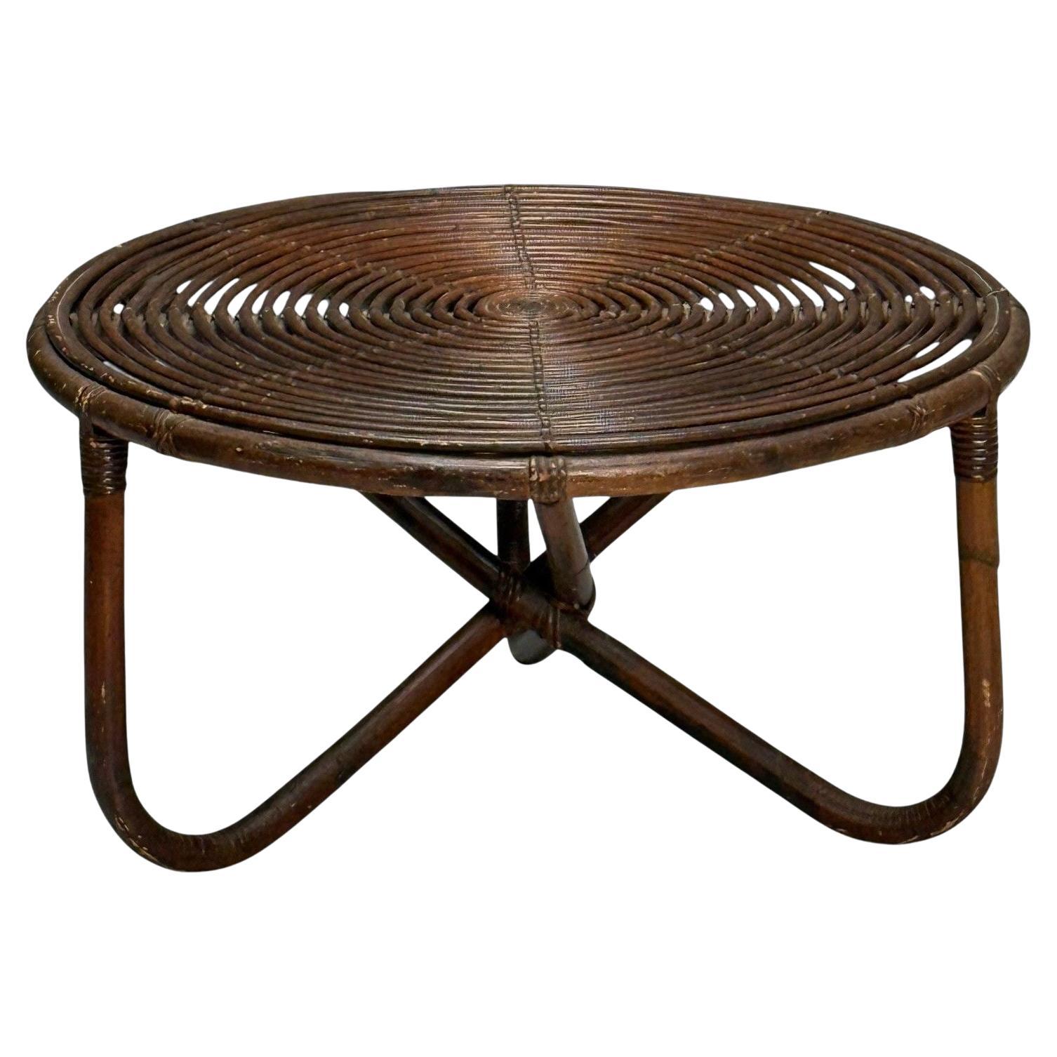 Tito Agnoli, Tavolino da caffè moderno di metà secolo, Rattan, Bambù