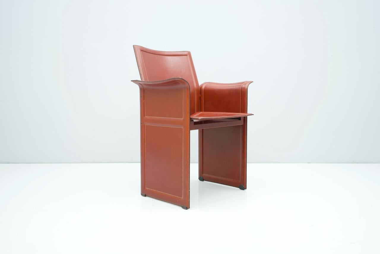 Tito Agnoli Korium chair for Matteo Grassi, 1970s in a great red brown leather.
Measures: H 86 cm, W 64 cm, D 52 cm, SH 45 cm.
Good condition with very nice patina.
 
  